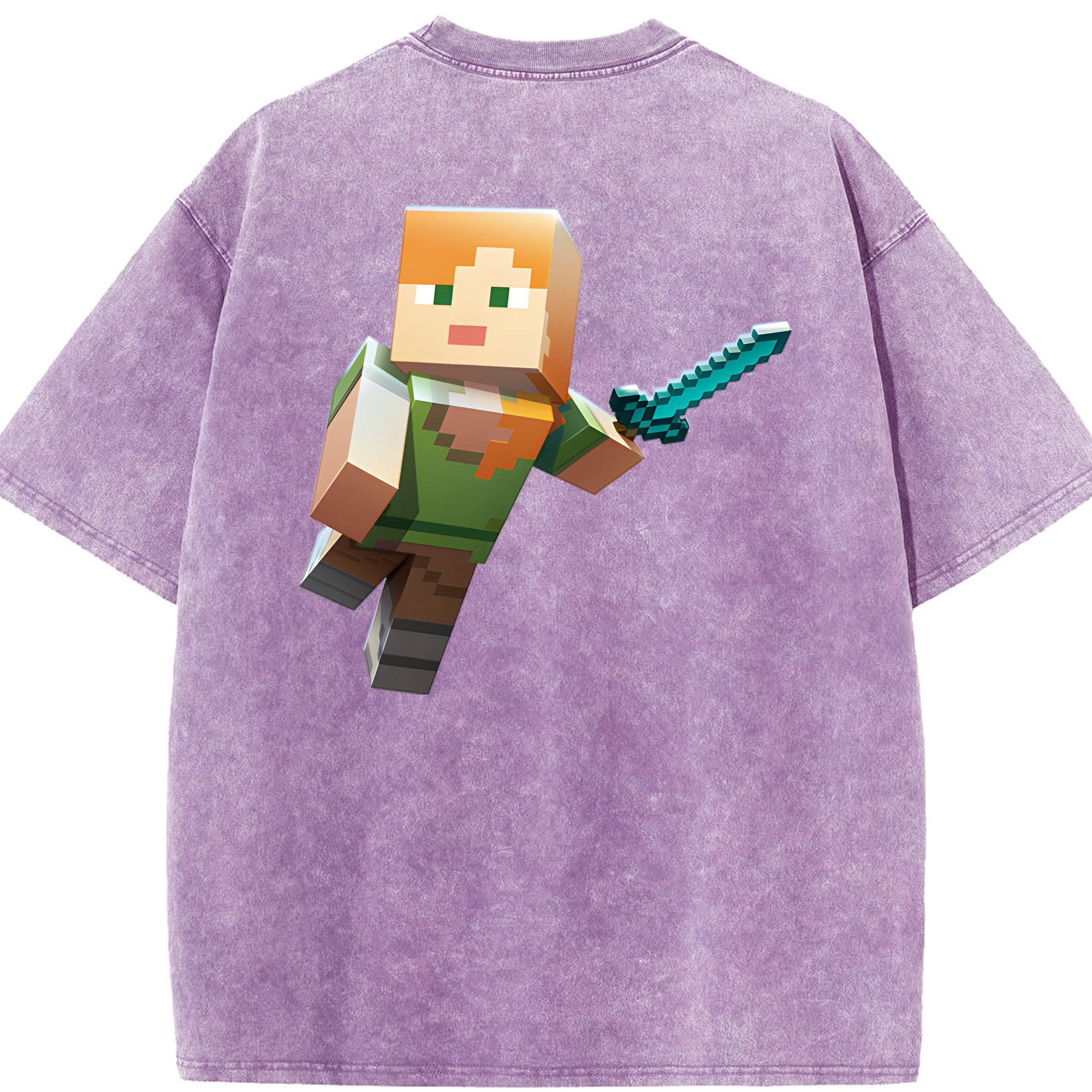（画像用） マインクラフト ブロックの世界 Minecraft MC Block world 綿100% ヴィンテージ風 半袖Tシャツ（背面プリント）