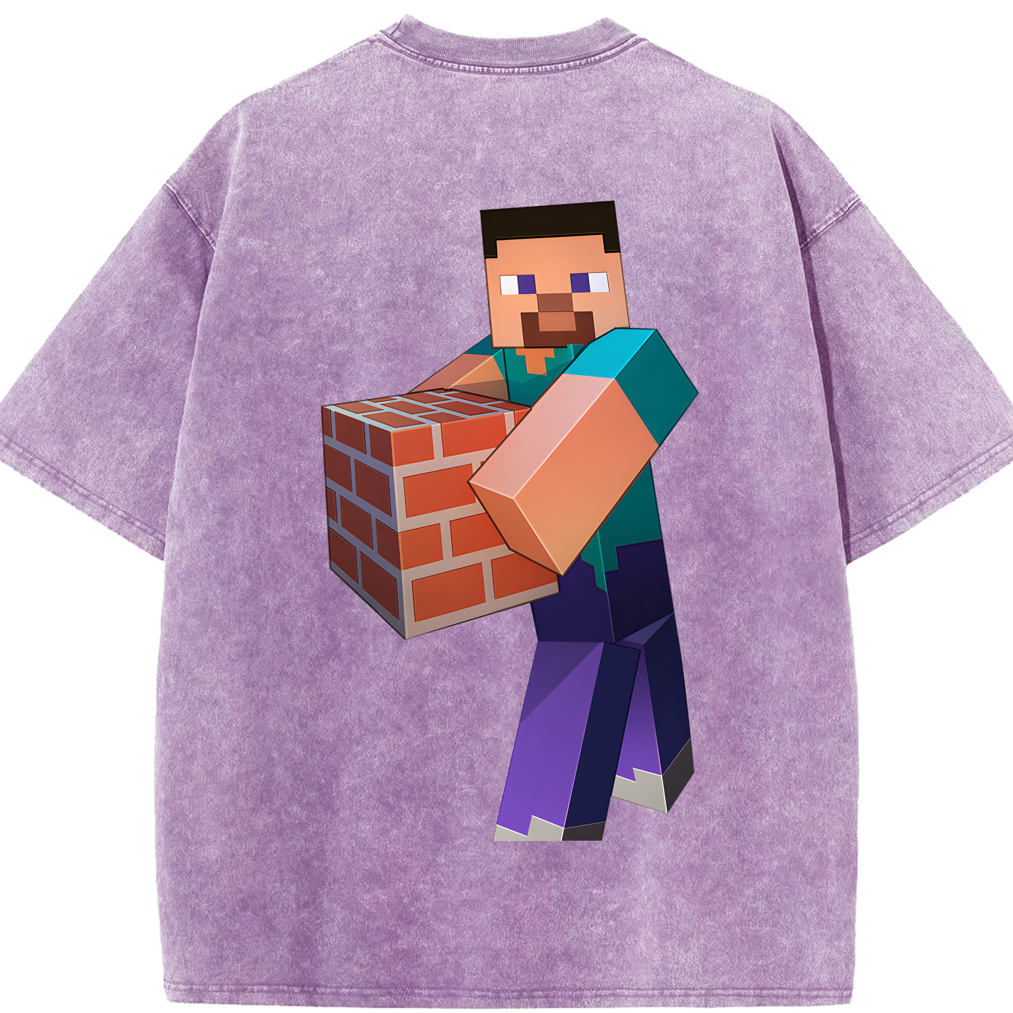 （画像用） マインクラフト ブロックの世界 Minecraft MC Block world 綿100% ヴィンテージ風 半袖Tシャツ（背面プリント）