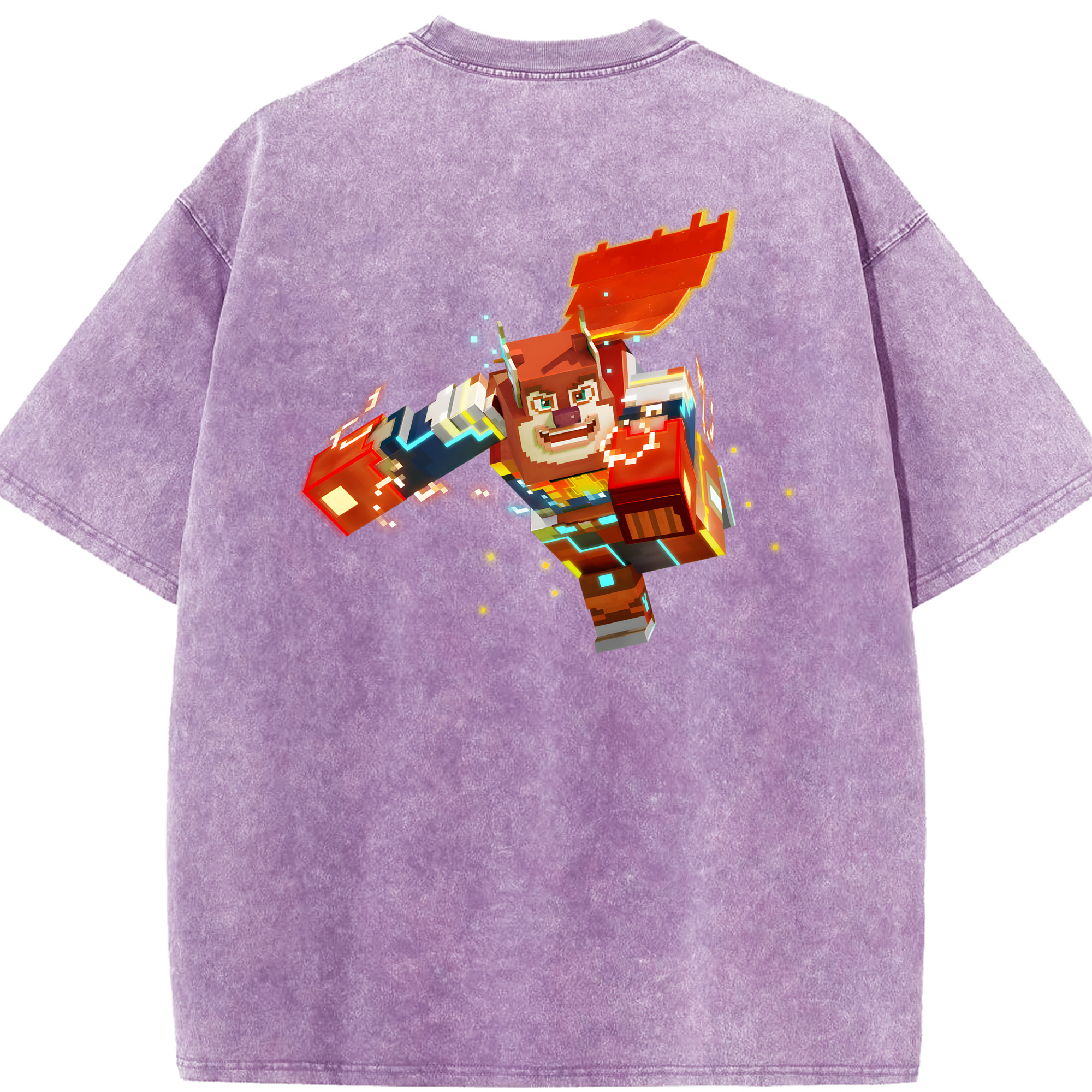 （画像用） マインクラフト ブロックの世界 Minecraft MC Block world 綿100% ヴィンテージ風 半袖Tシャツ（背面プリント）