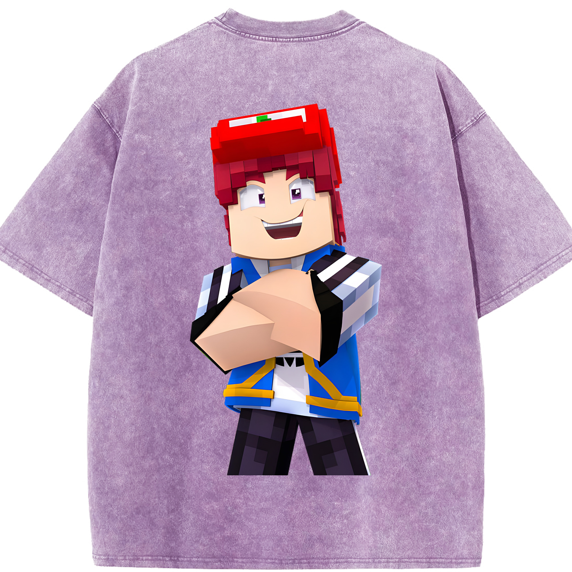 （画像用） マインクラフト ブロックの世界 Minecraft MC Block world 綿100% ヴィンテージ風 半袖Tシャツ（背面プリント）