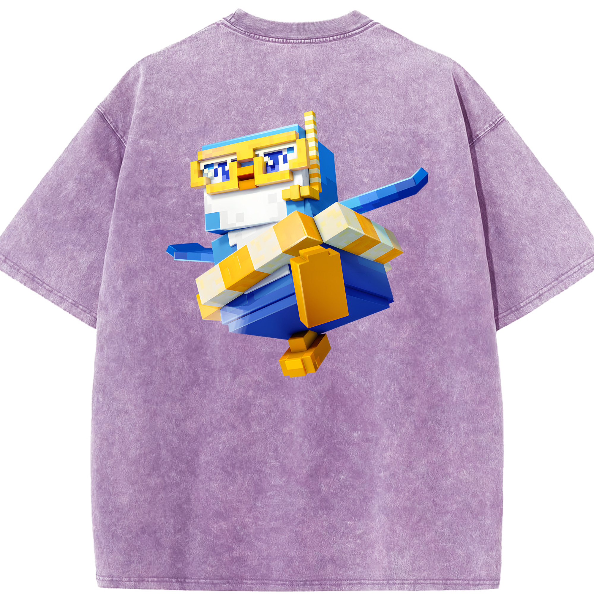 （画像用） マインクラフト ブロックの世界 Minecraft MC Block world 綿100% ヴィンテージ風 半袖Tシャツ（背面プリント）