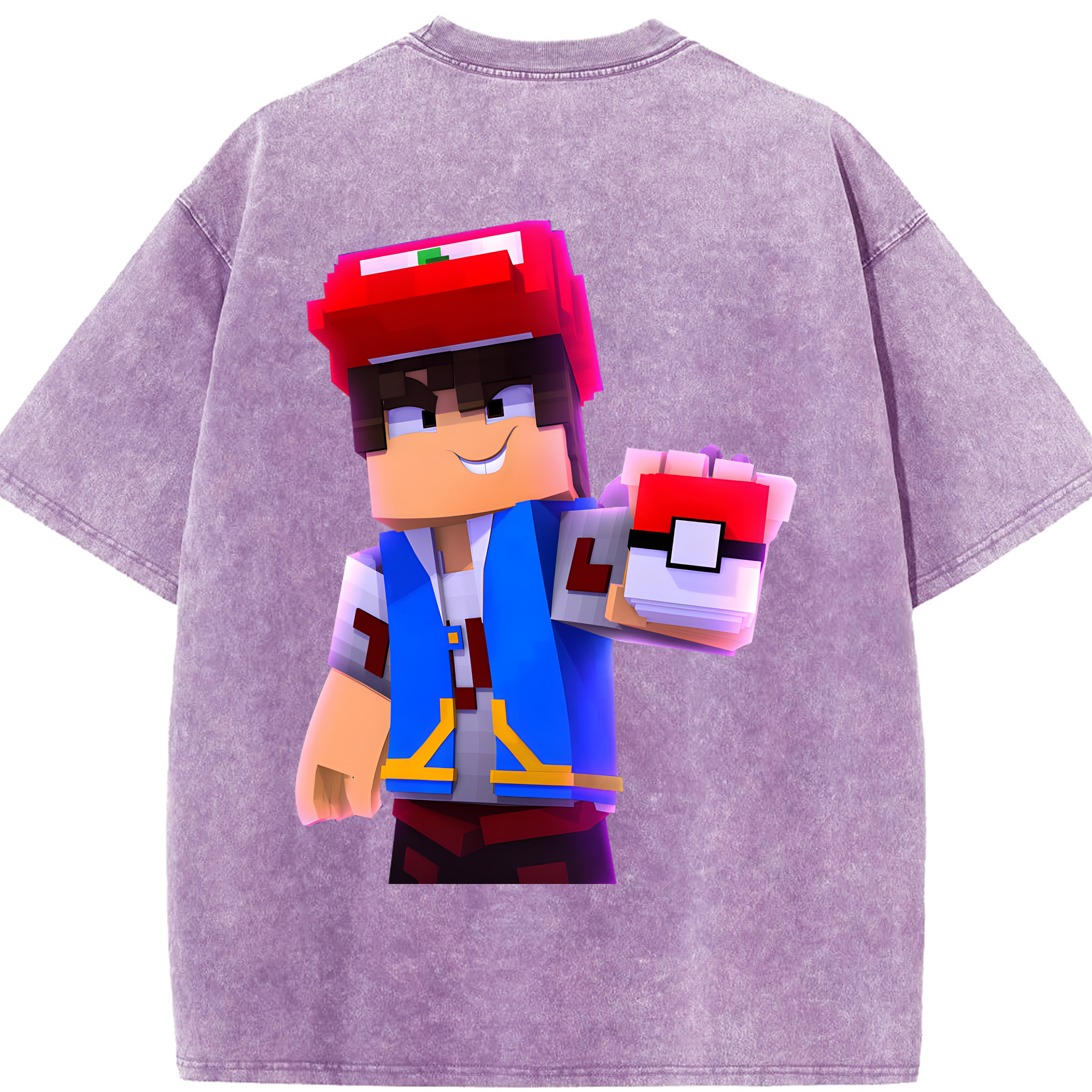 （画像用） マインクラフト ブロックの世界 Minecraft MC Block world 綿100% ヴィンテージ風 半袖Tシャツ（背面プリント）