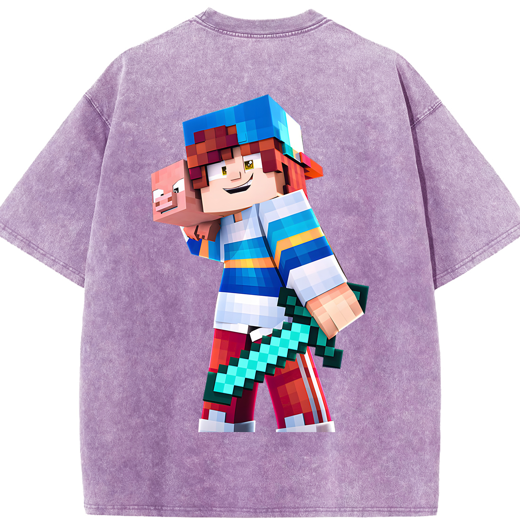 （画像用） マインクラフト ブロックの世界 Minecraft MC Block world 綿100% ヴィンテージ風 半袖Tシャツ（背面プリント）