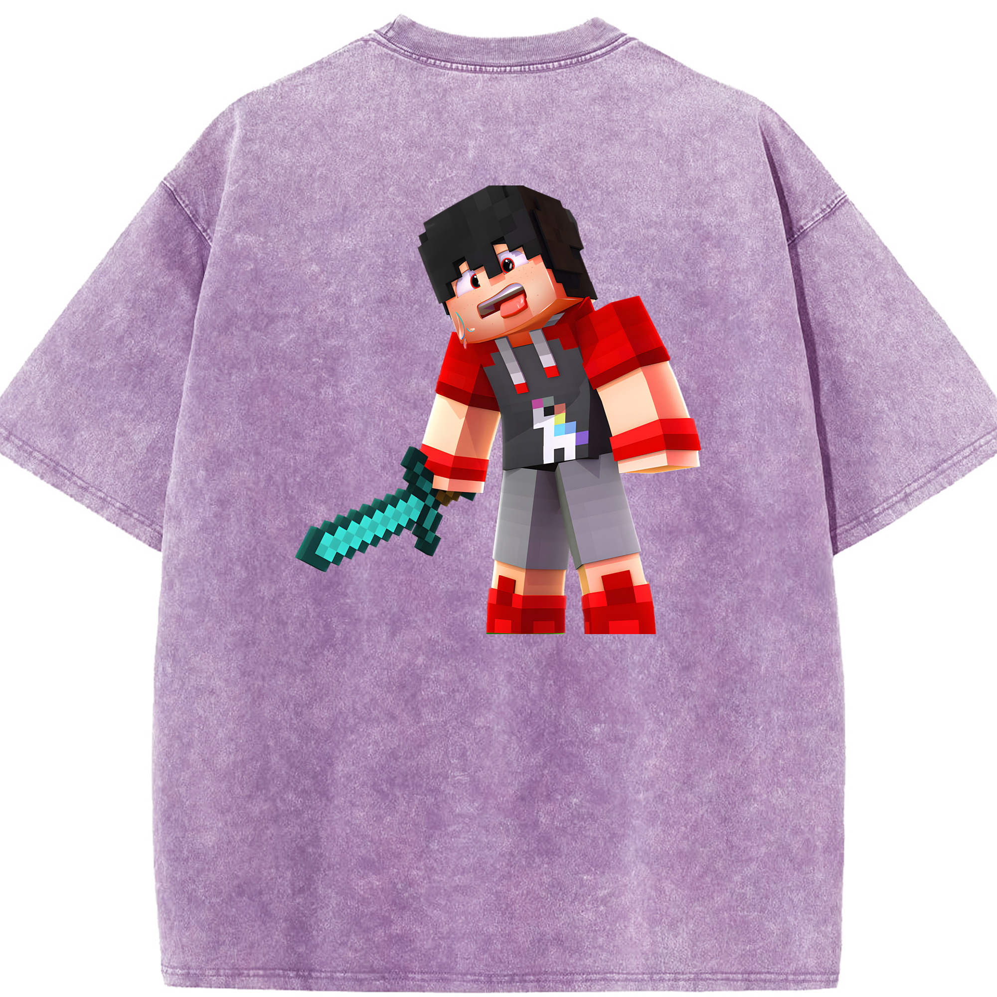 （画像用） マインクラフト ブロックの世界 Minecraft MC Block world 綿100% ヴィンテージ風 半袖Tシャツ（背面プリント）