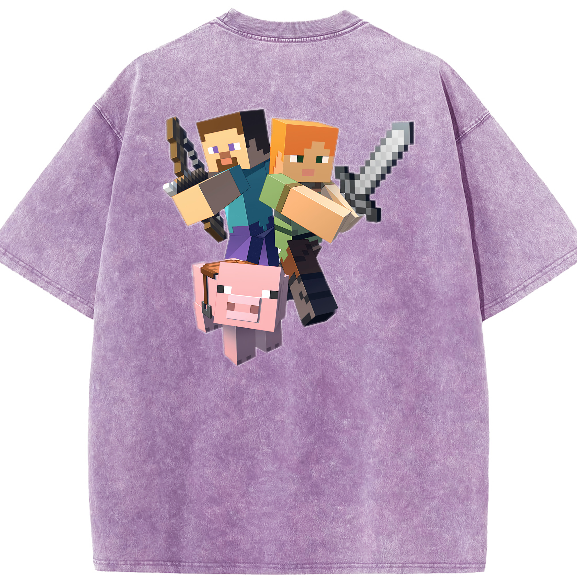 （画像用） マインクラフト ブロックの世界 Minecraft MC Block world 綿100% ヴィンテージ風 半袖Tシャツ（背面プリント）