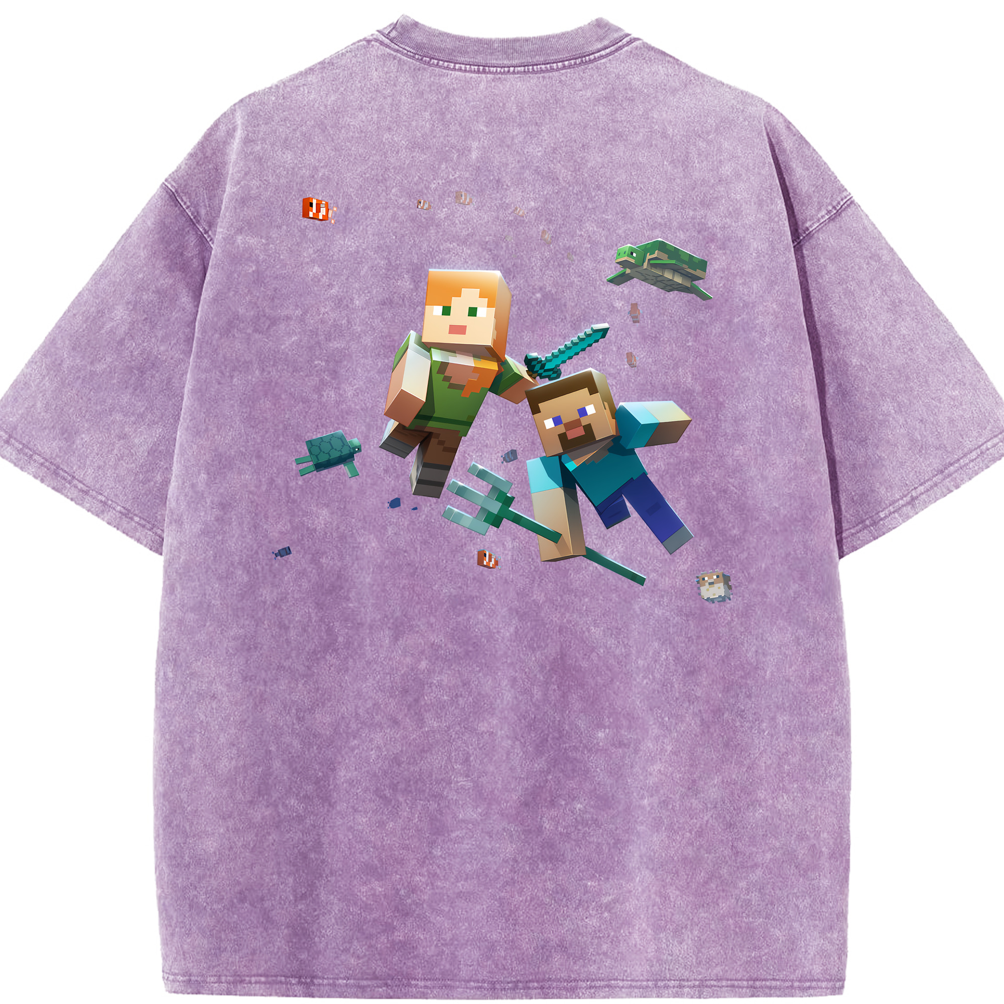 （画像用） マインクラフト ブロックの世界 Minecraft MC Block world 綿100% ヴィンテージ風 半袖Tシャツ（背面プリント）