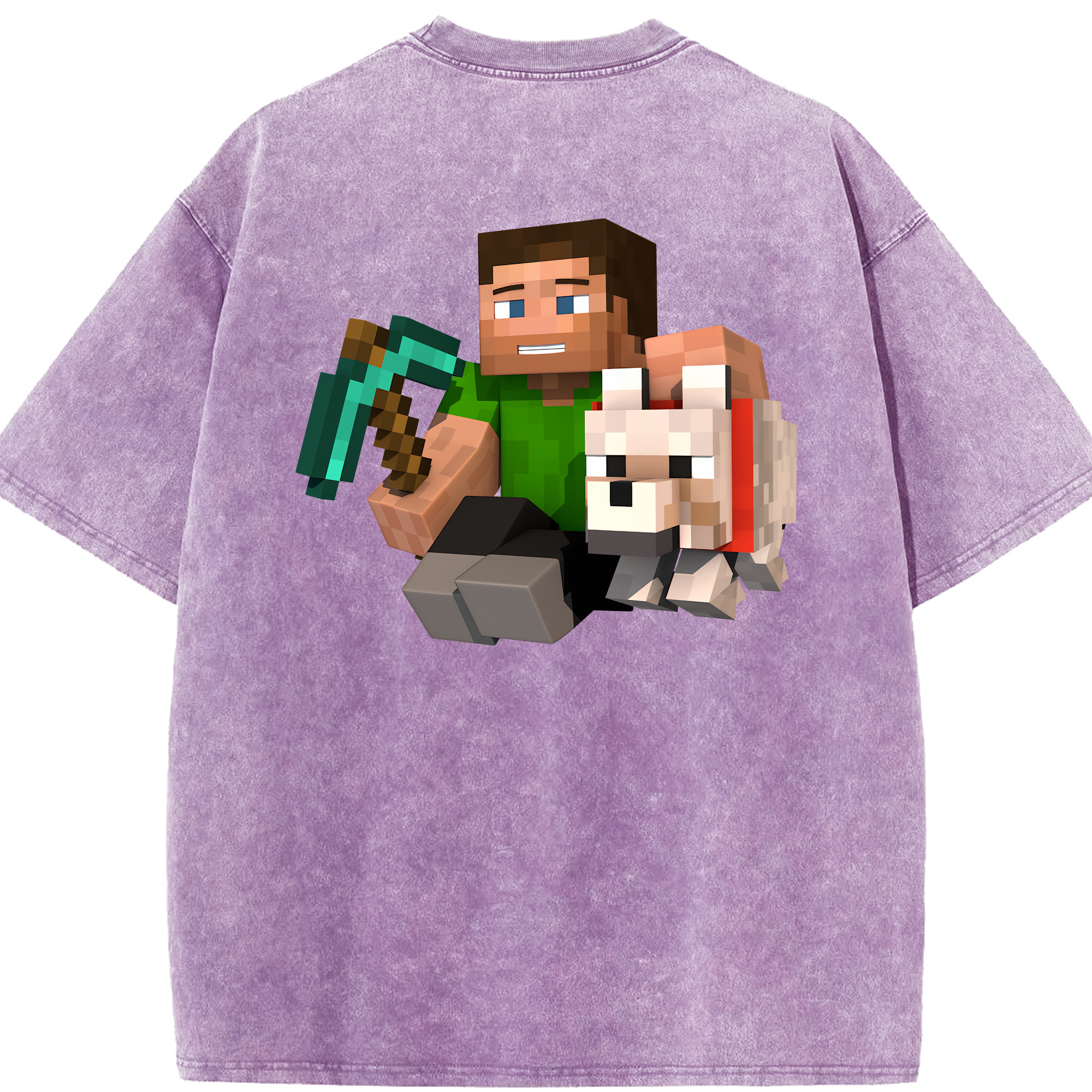 （画像用） マインクラフト ブロックの世界 Minecraft MC Block world 綿100% ヴィンテージ風 半袖Tシャツ（背面プリント）