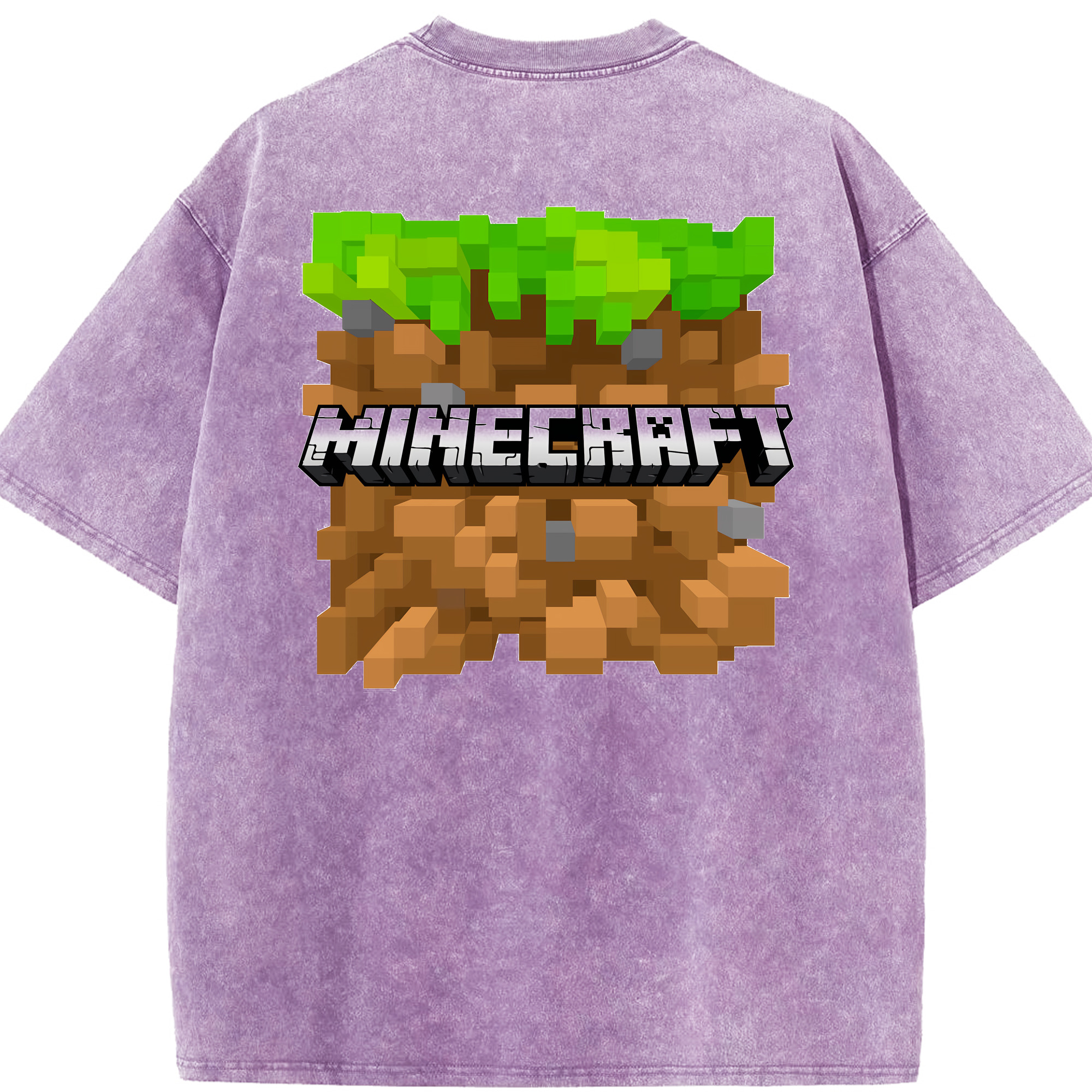 （画像用） マインクラフト ブロックの世界 Minecraft MC Block world 綿100% ヴィンテージ風 半袖Tシャツ（背面プリント）