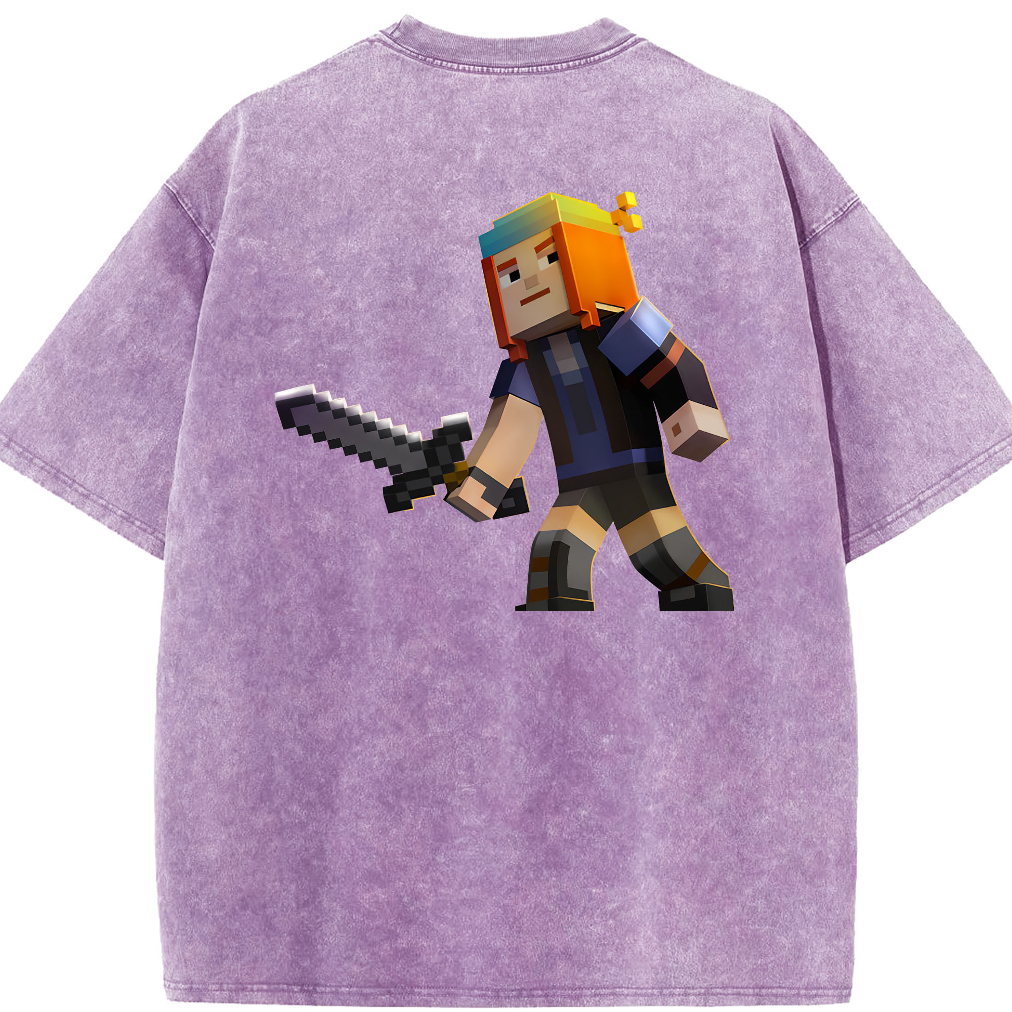 （画像用） マインクラフト ブロックの世界 Minecraft MC Block world 綿100% ヴィンテージ風 半袖Tシャツ（背面プリント）