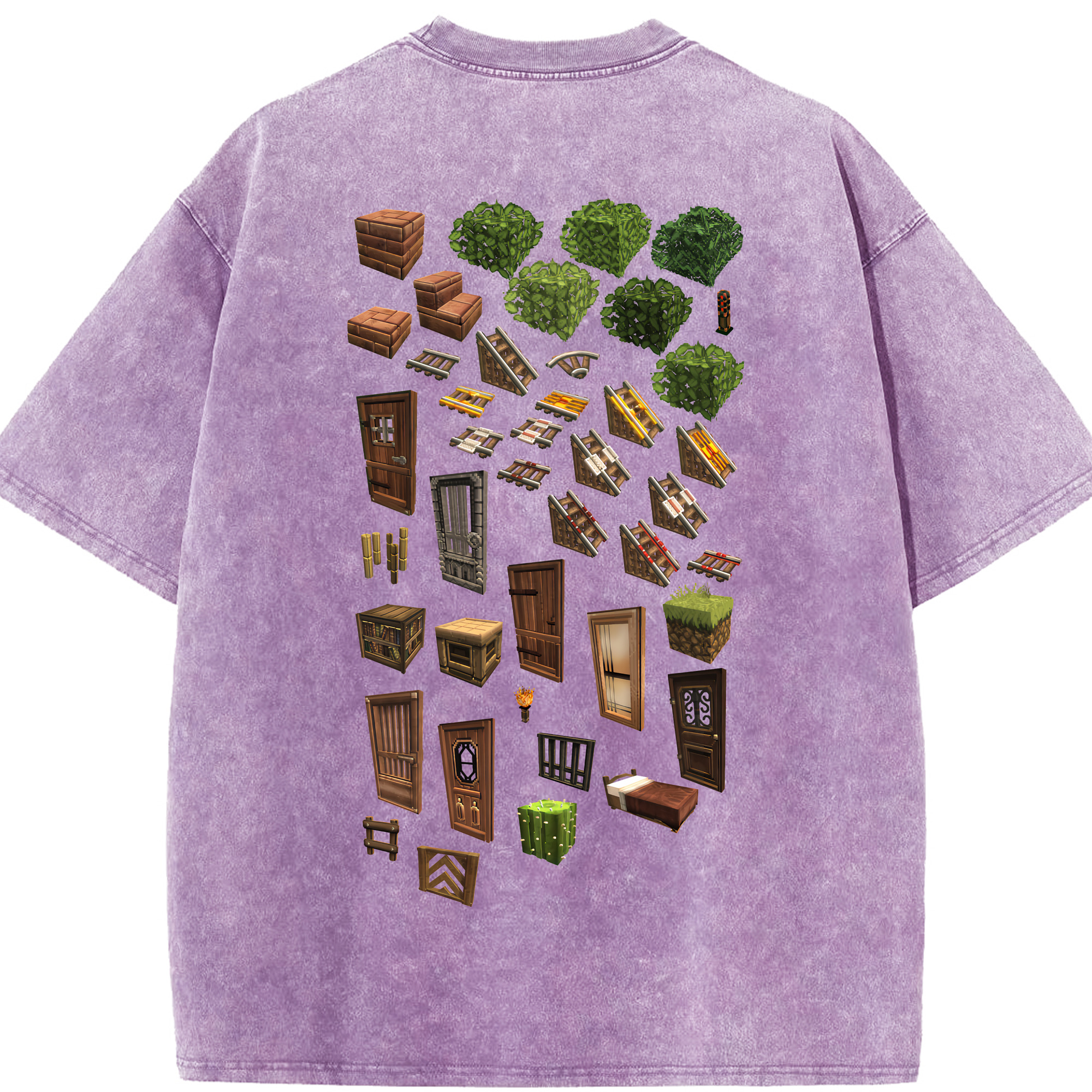 （画像用） マインクラフト ブロックの世界 Minecraft MC Block world 綿100% ヴィンテージ風 半袖Tシャツ（背面プリント）