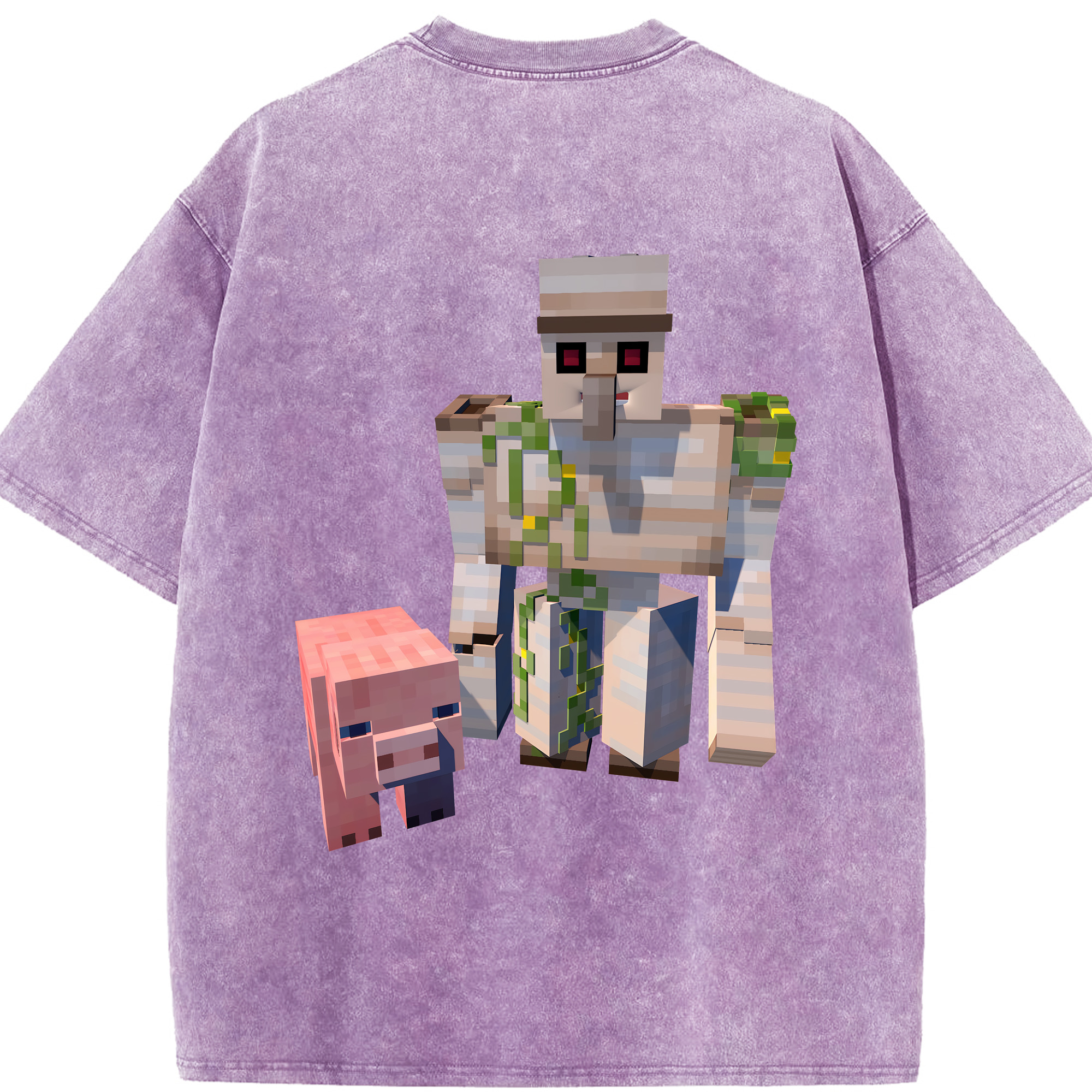 （画像用） マインクラフト ブロックの世界 Minecraft MC Block world 綿100% ヴィンテージ風 半袖Tシャツ（背面プリント）