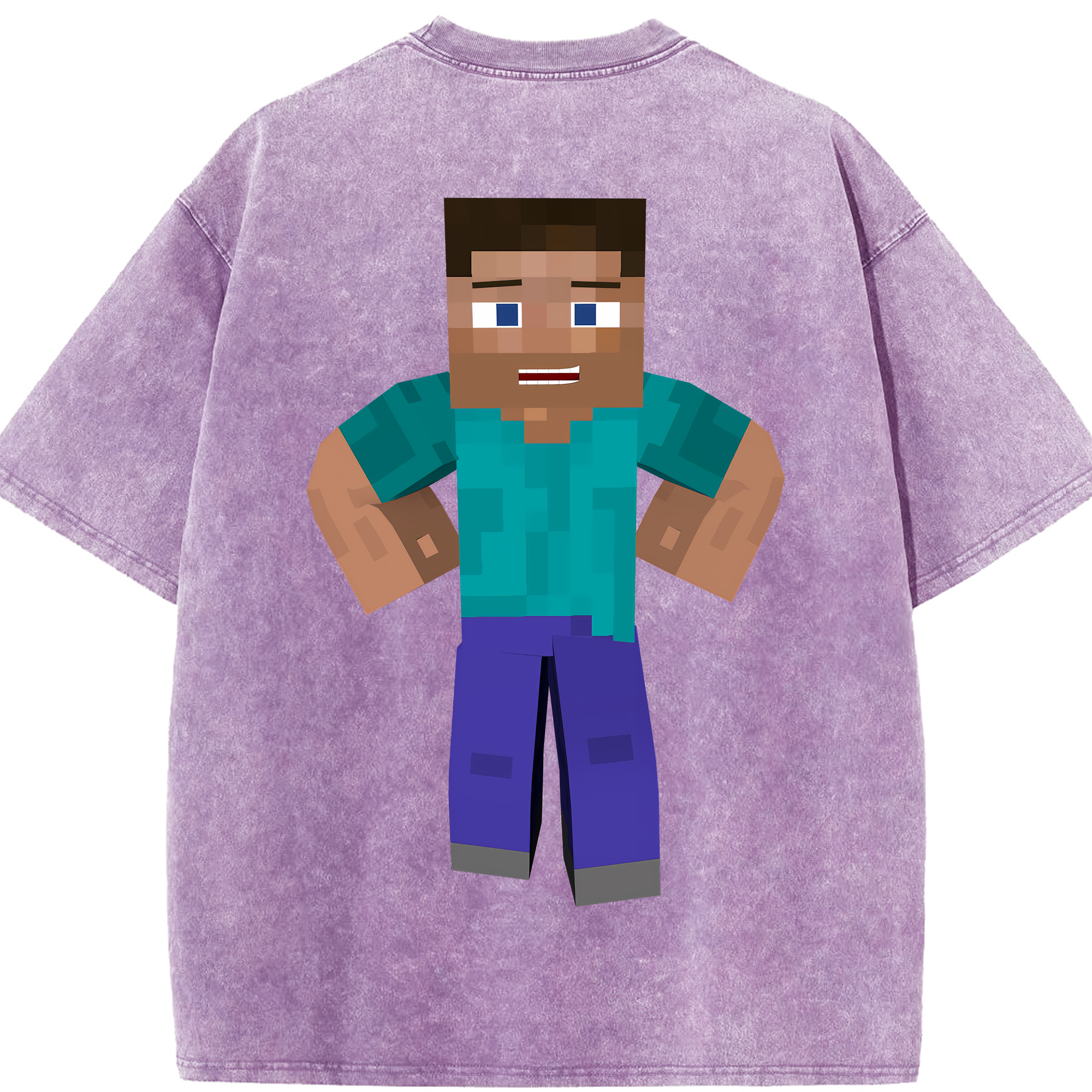 （画像用） マインクラフト ブロックの世界 Minecraft MC Block world 綿100% ヴィンテージ風 半袖Tシャツ（背面プリント）