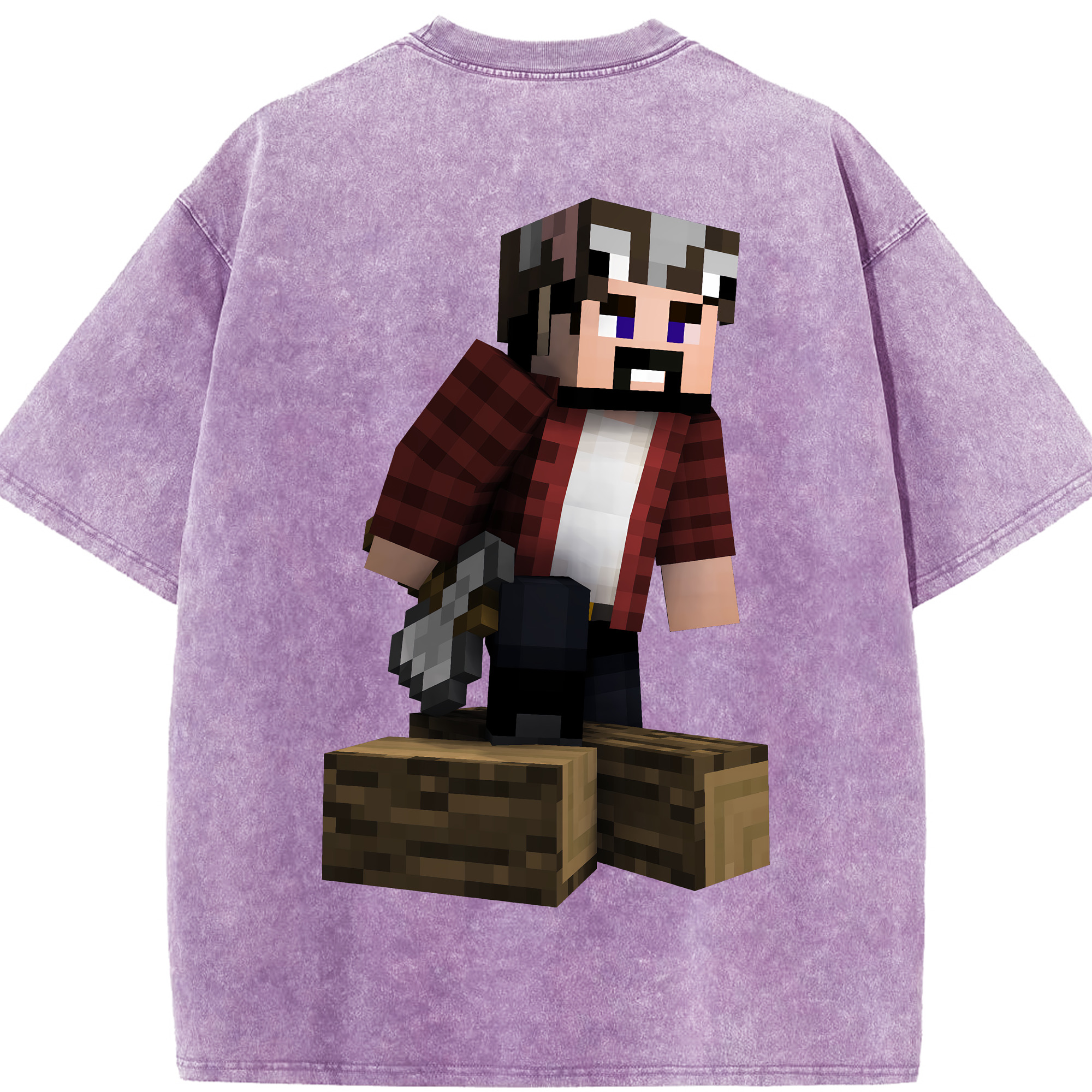 （画像用） マインクラフト ブロックの世界 Minecraft MC Block world 綿100% ヴィンテージ風 半袖Tシャツ（背面プリント）