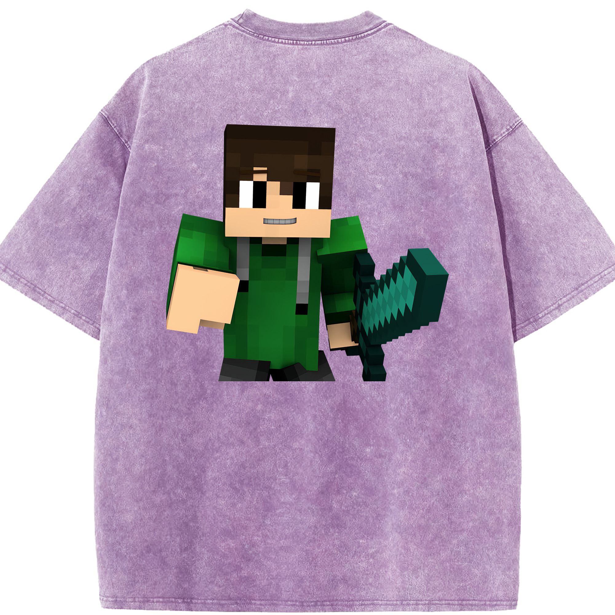 （画像用） マインクラフト ブロックの世界 Minecraft MC Block world 綿100% ヴィンテージ風 半袖Tシャツ（背面プリント）