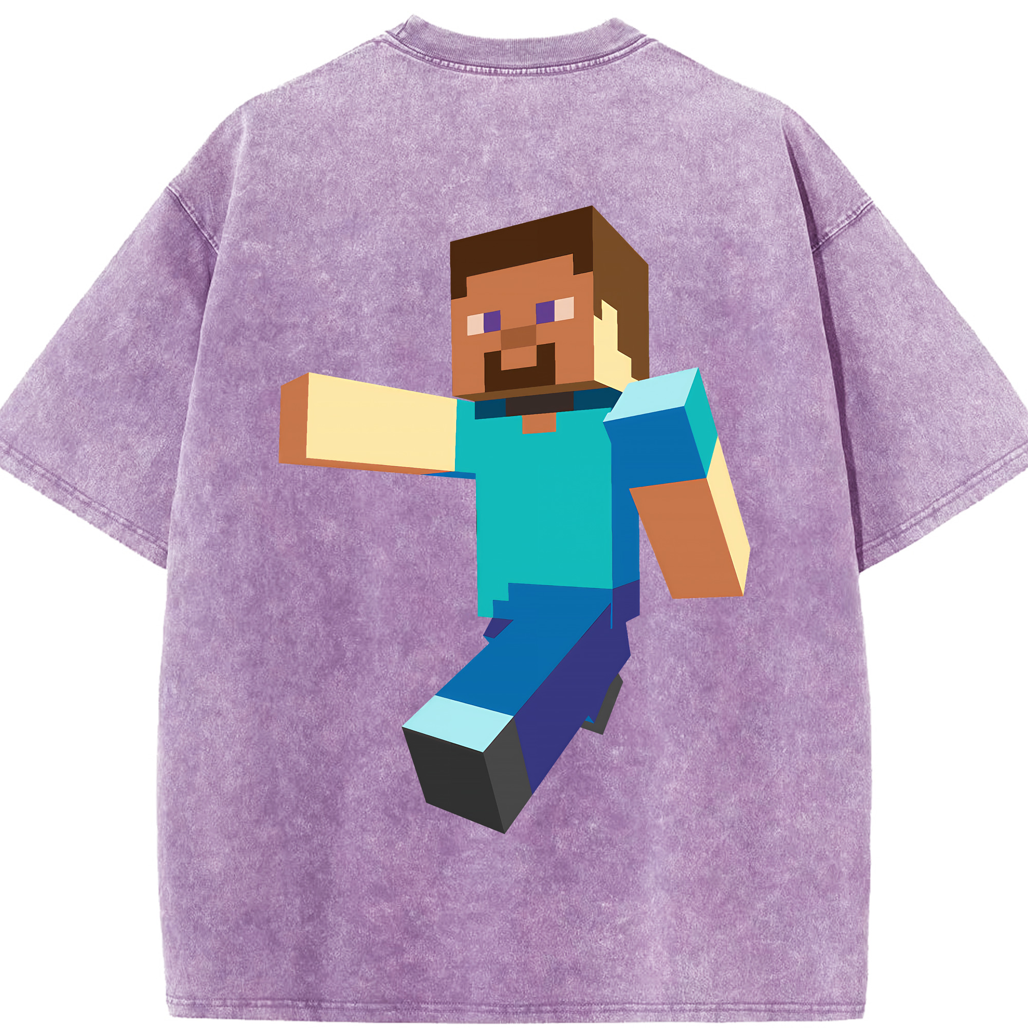 （画像用） マインクラフト ブロックの世界 Minecraft MC Block world 綿100% ヴィンテージ風 半袖Tシャツ（背面プリント）