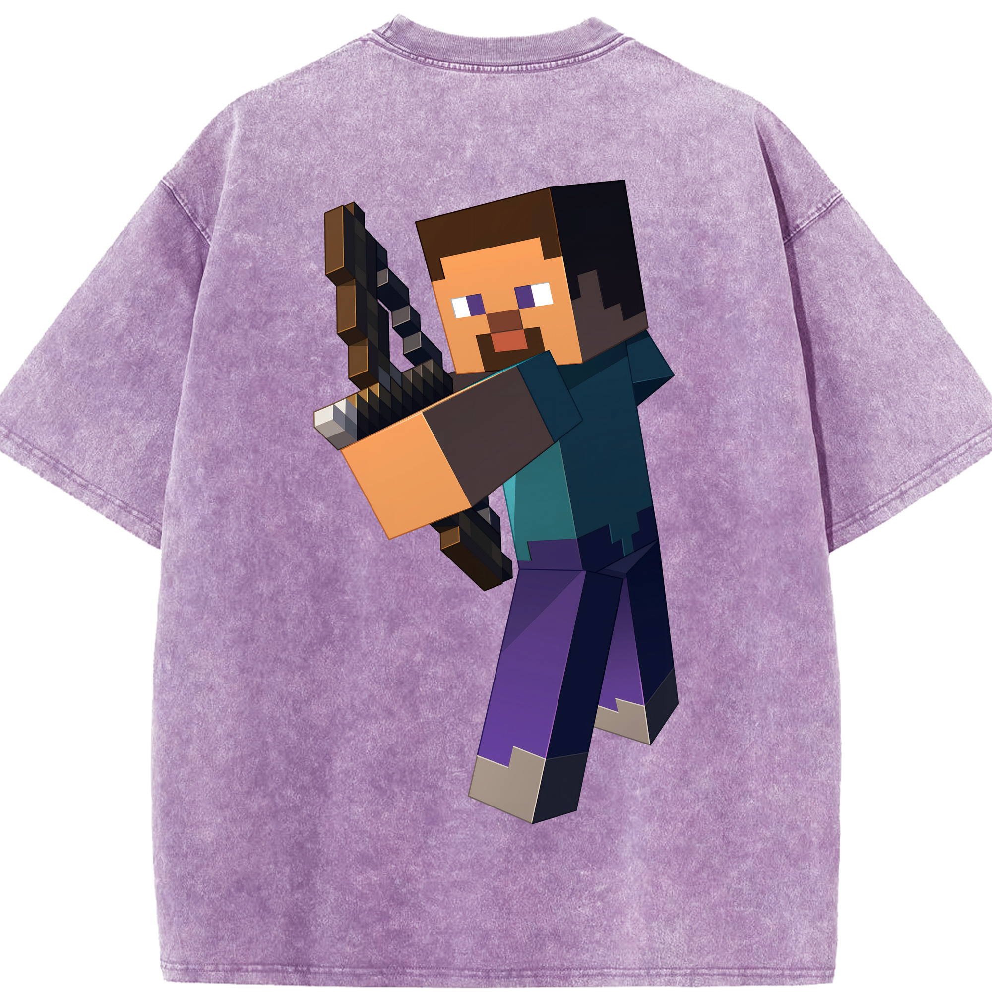 （画像用） マインクラフト ブロックの世界 Minecraft MC Block world 綿100% ヴィンテージ風 半袖Tシャツ（背面プリント）