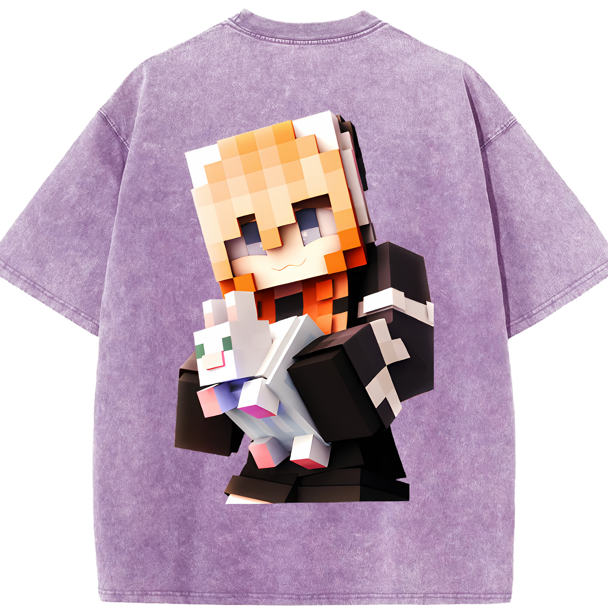 （画像用） マインクラフト ブロックの世界 Minecraft MC Block world 綿100% ヴィンテージ風 半袖Tシャツ（背面プリント）