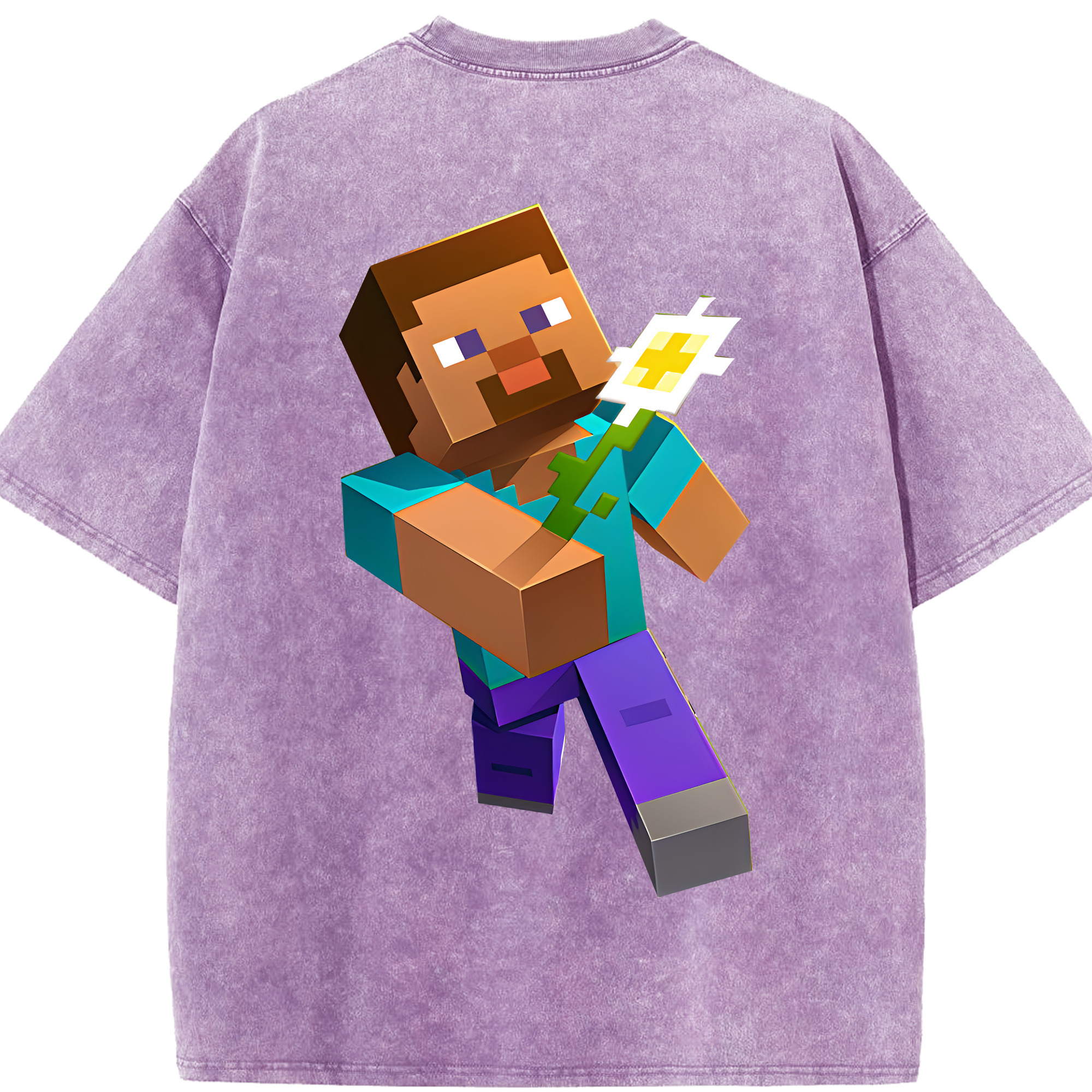 （画像用） マインクラフト ブロックの世界 Minecraft MC Block world 綿100% ヴィンテージ風 半袖Tシャツ（背面プリント）