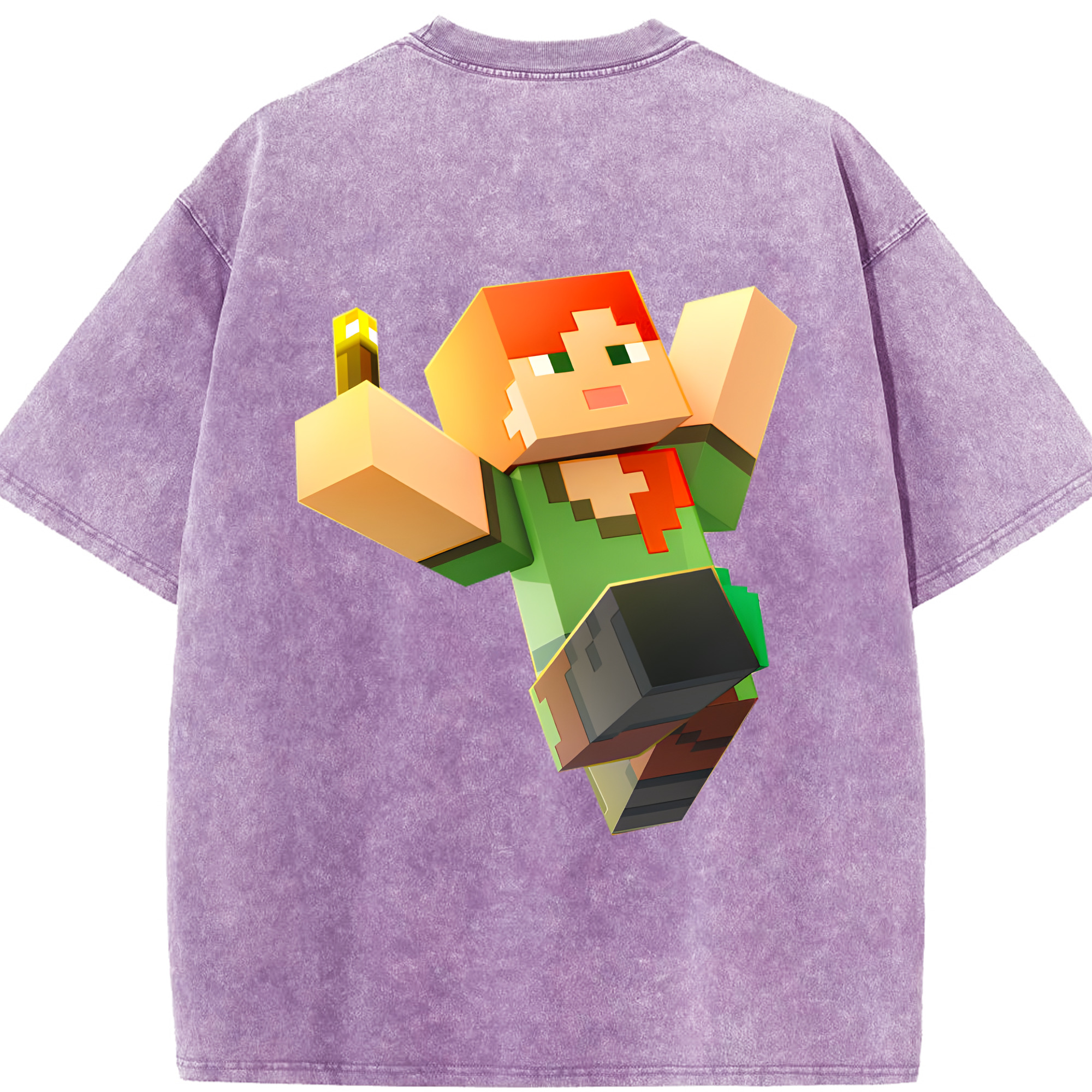 （画像用） マインクラフト ブロックの世界 Minecraft MC Block world 綿100% ヴィンテージ風 半袖Tシャツ（背面プリント）