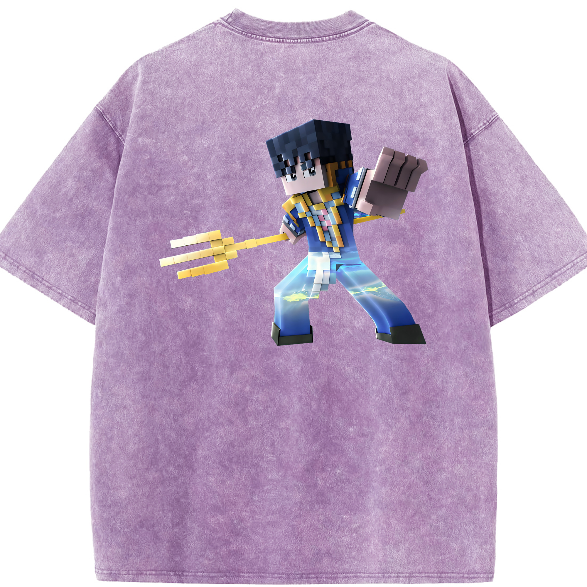 （画像用） マインクラフト ブロックの世界 Minecraft MC Block world 綿100% ヴィンテージ風 半袖Tシャツ（背面プリント）