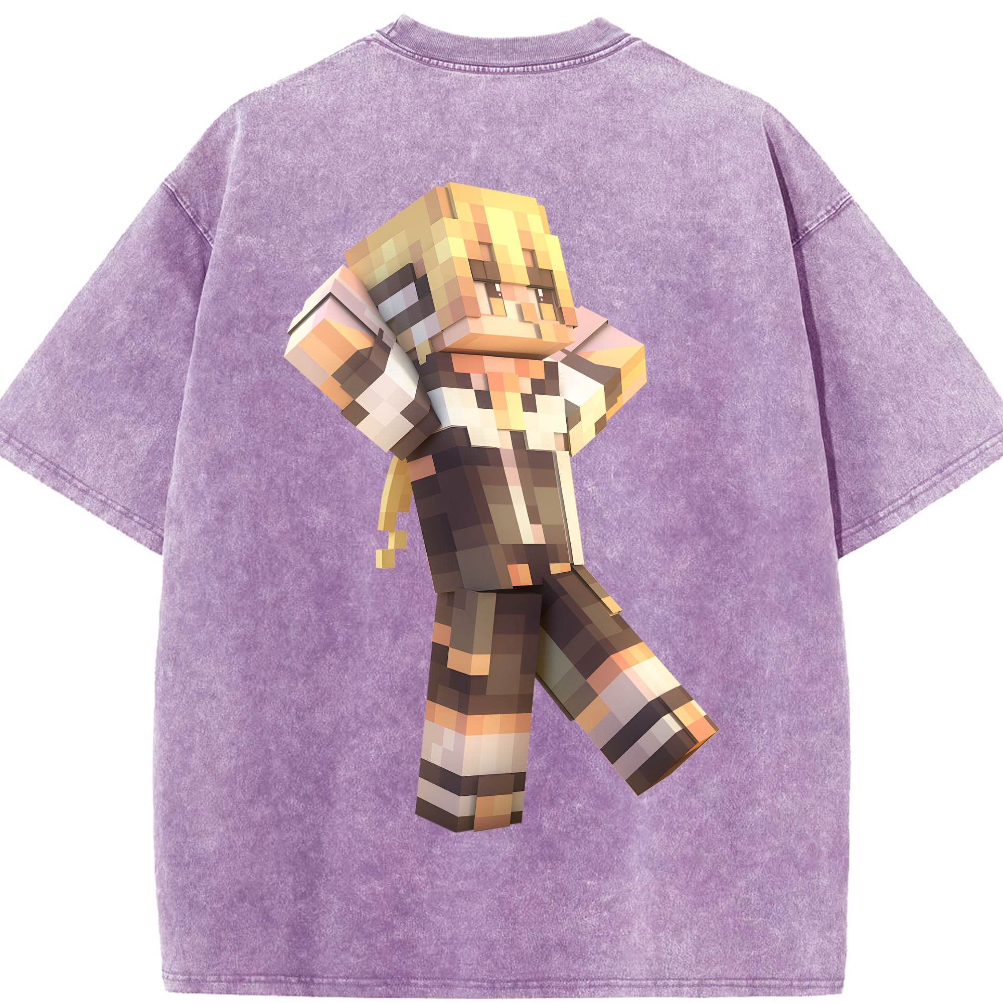 （画像用） マインクラフト ブロックの世界 Minecraft MC Block world 綿100% ヴィンテージ風 半袖Tシャツ（背面プリント）