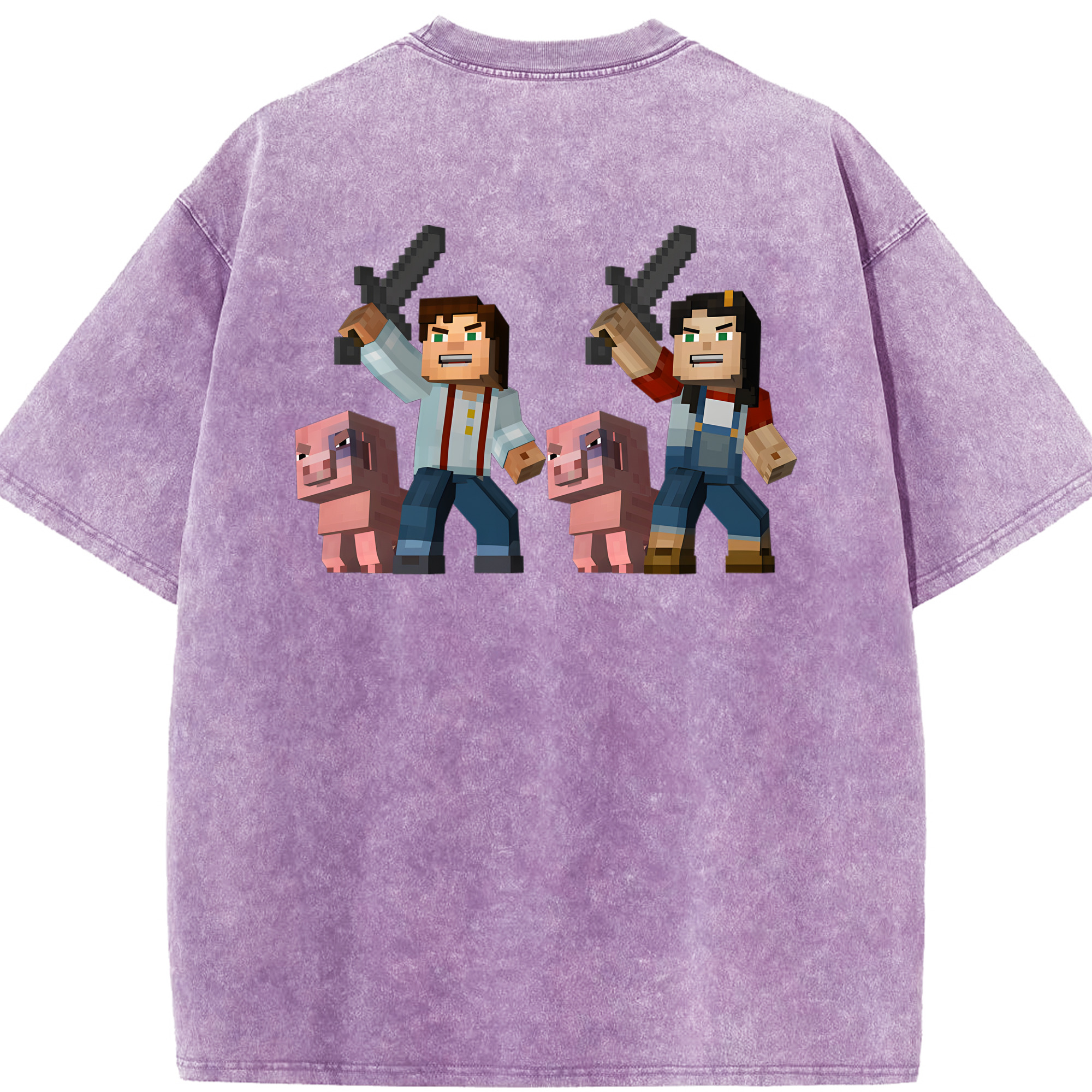 （画像用） マインクラフト ブロックの世界 Minecraft MC Block world 綿100% ヴィンテージ風 半袖Tシャツ（背面プリント）