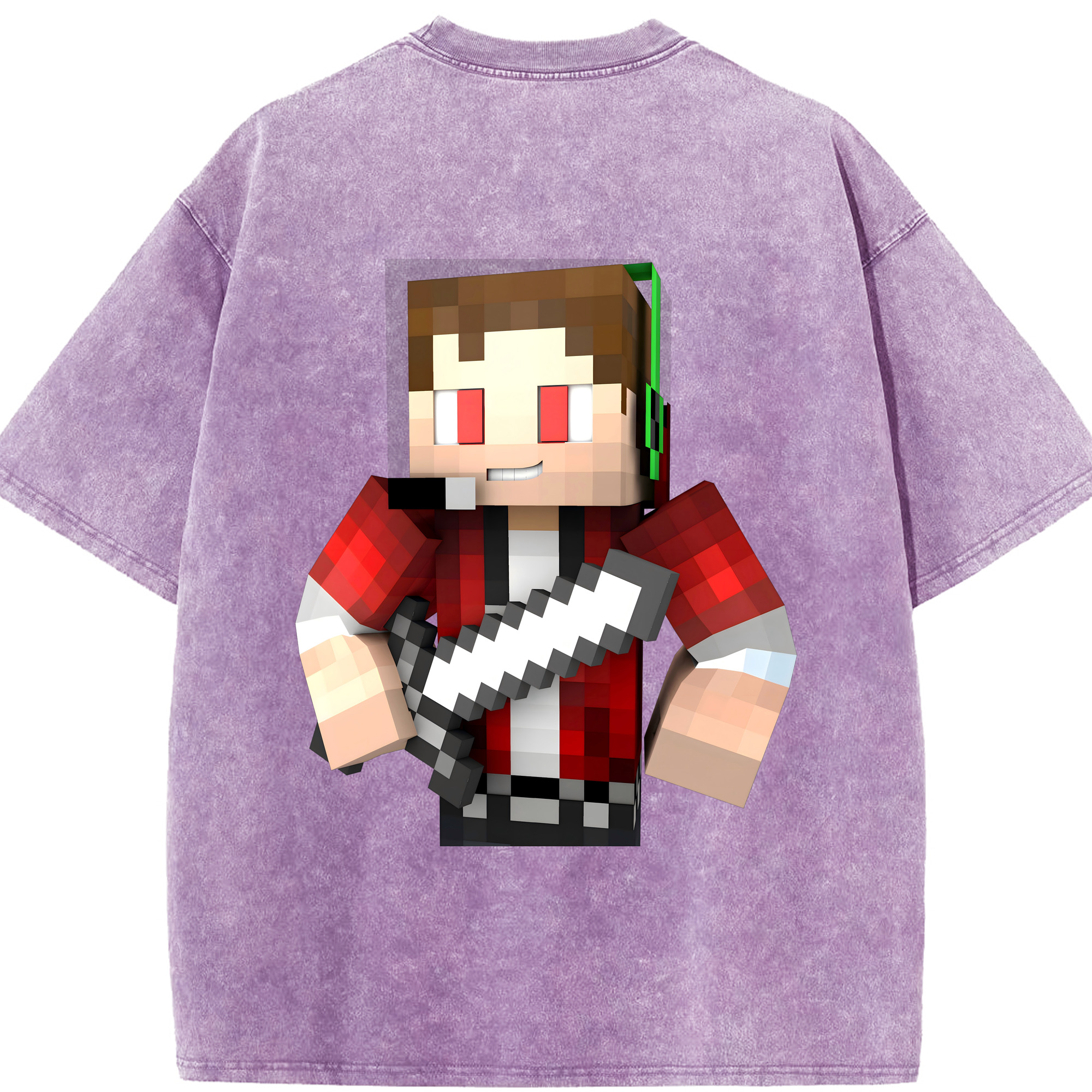 （画像用） マインクラフト ブロックの世界 Minecraft MC Block world 綿100% ヴィンテージ風 半袖Tシャツ（背面プリント）