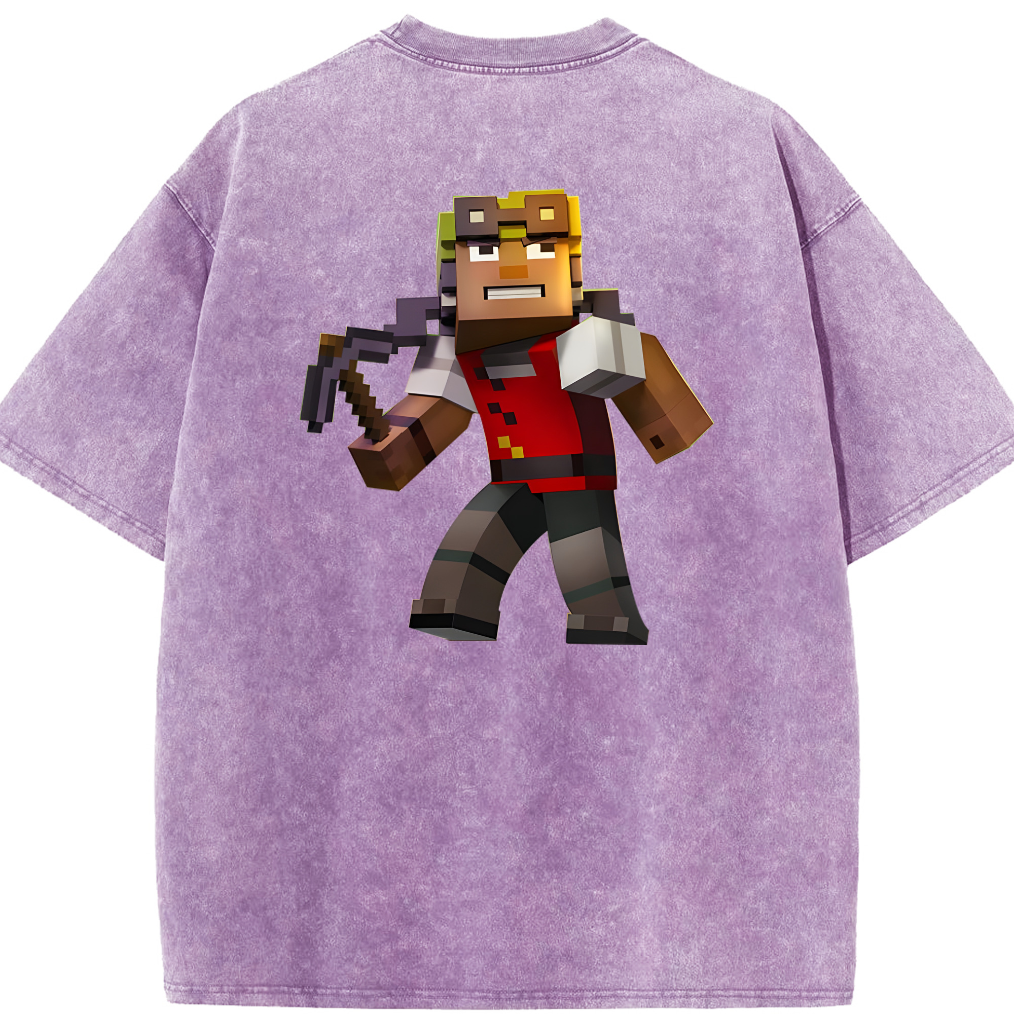 （画像用） マインクラフト ブロックの世界 Minecraft MC Block world 綿100% ヴィンテージ風 半袖Tシャツ（背面プリント）