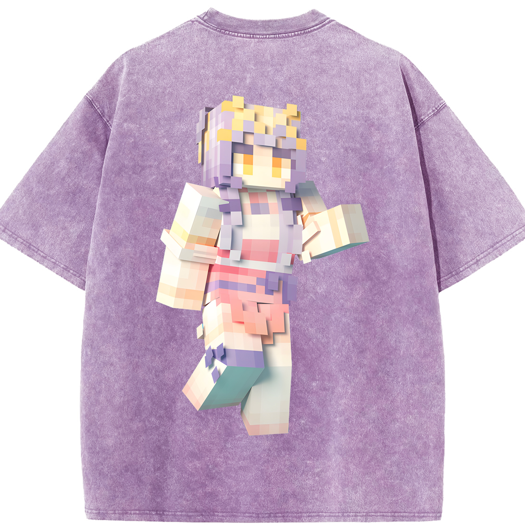 （画像用） マインクラフト ブロックの世界 Minecraft MC Block world 綿100% ヴィンテージ風 半袖Tシャツ（背面プリント）
