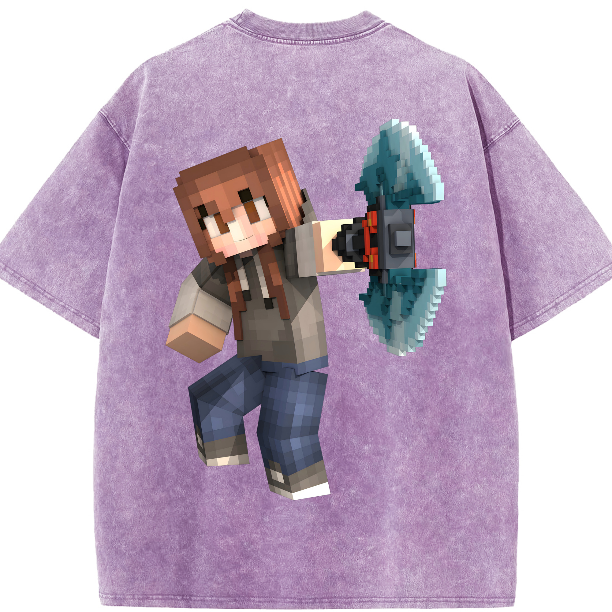 （画像用） マインクラフト ブロックの世界 Minecraft MC Block world 綿100% ヴィンテージ風 半袖Tシャツ（背面プリント）