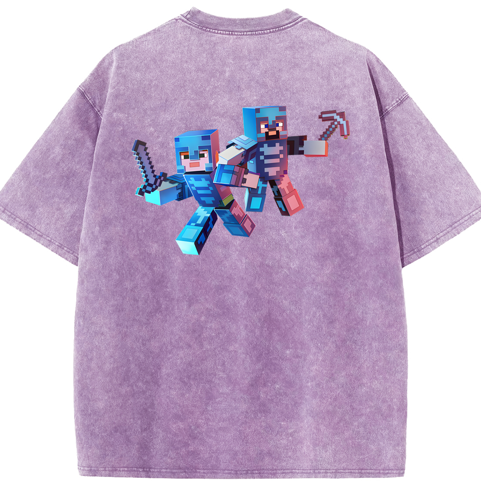 （画像用） マインクラフト ブロックの世界 Minecraft MC Block world 綿100% ヴィンテージ風 半袖Tシャツ（背面プリント）