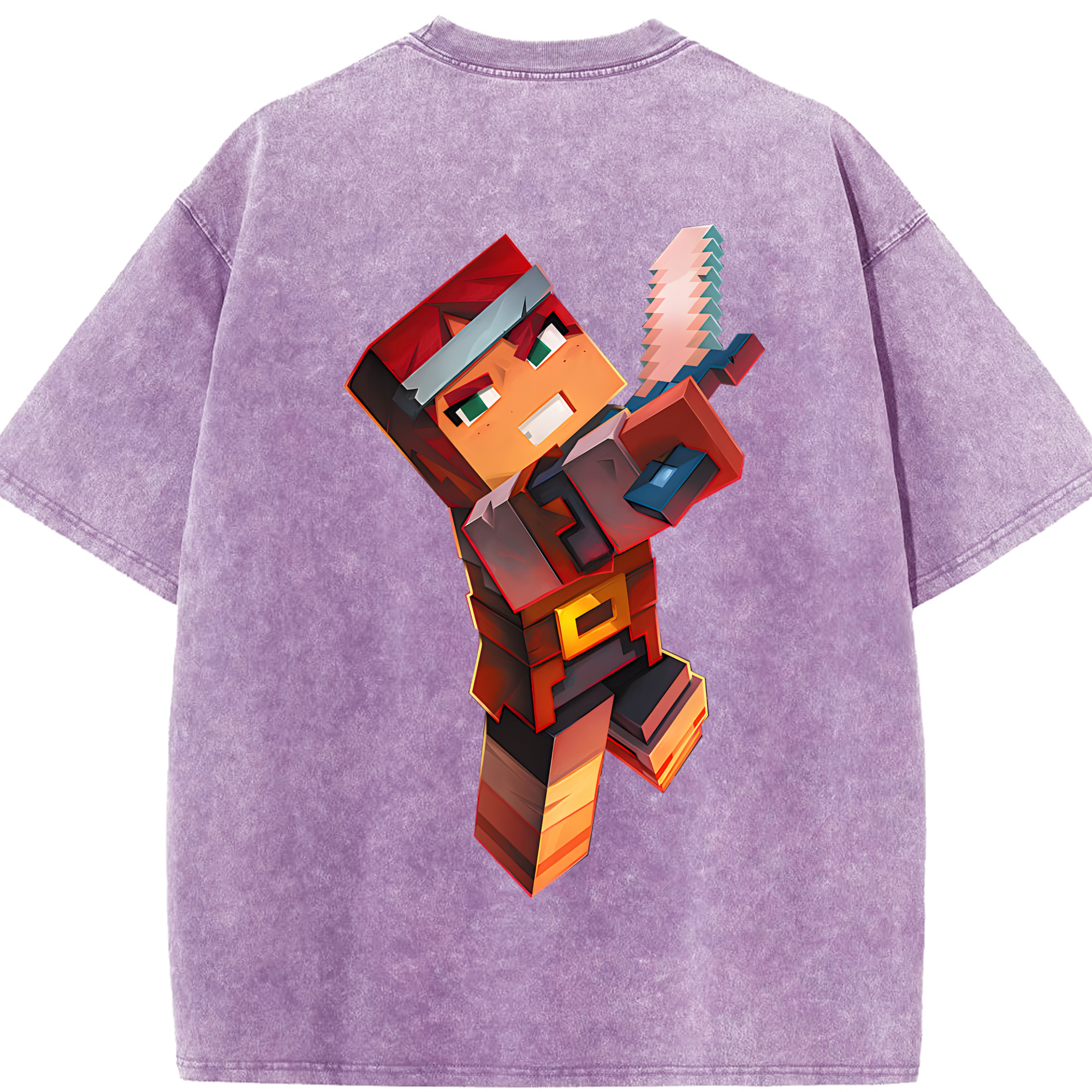 （画像用） マインクラフト ブロックの世界 Minecraft MC Block world 綿100% ヴィンテージ風 半袖Tシャツ（背面プリント）