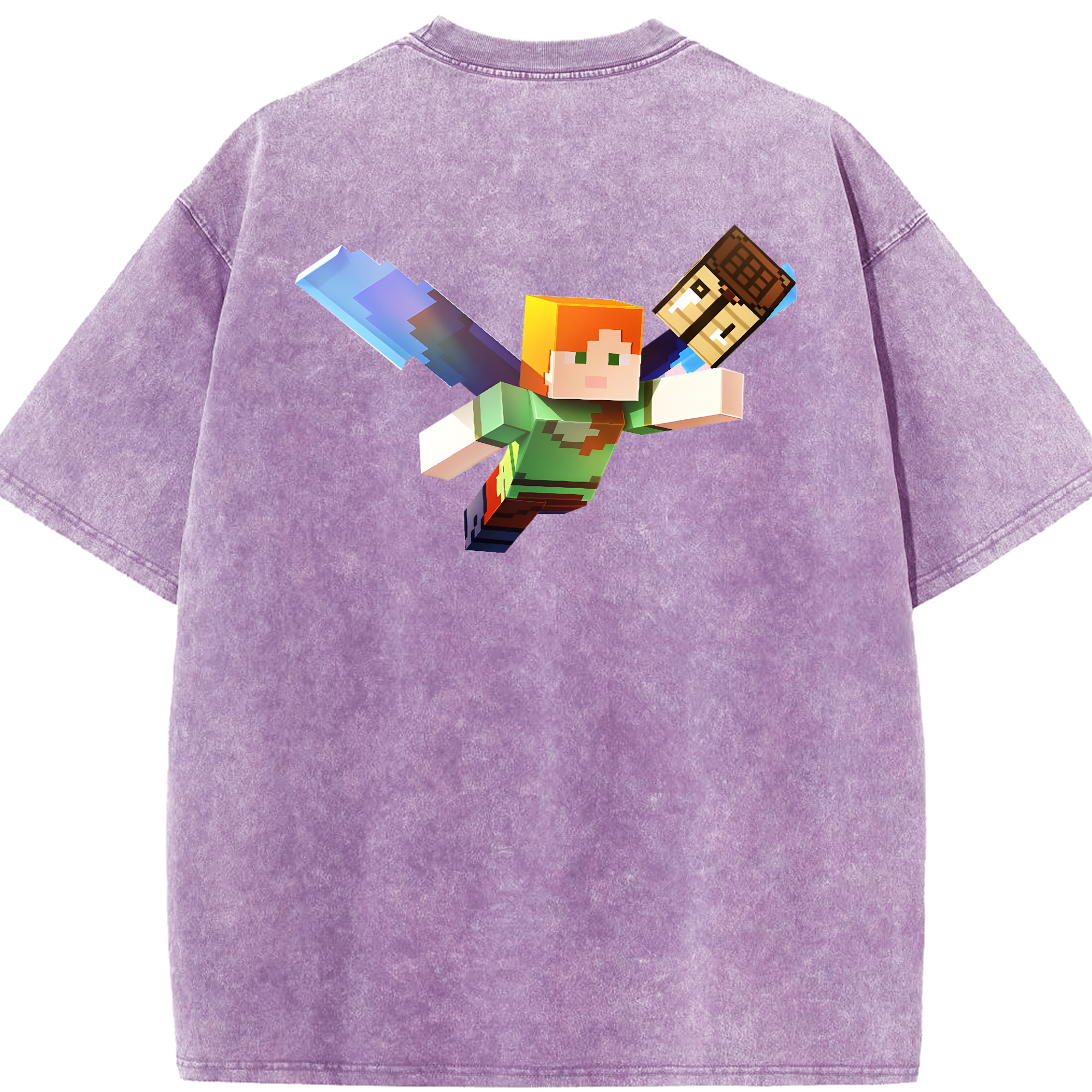 （画像用） マインクラフト ブロックの世界 Minecraft MC Block world 綿100% ヴィンテージ風 半袖Tシャツ（背面プリント）