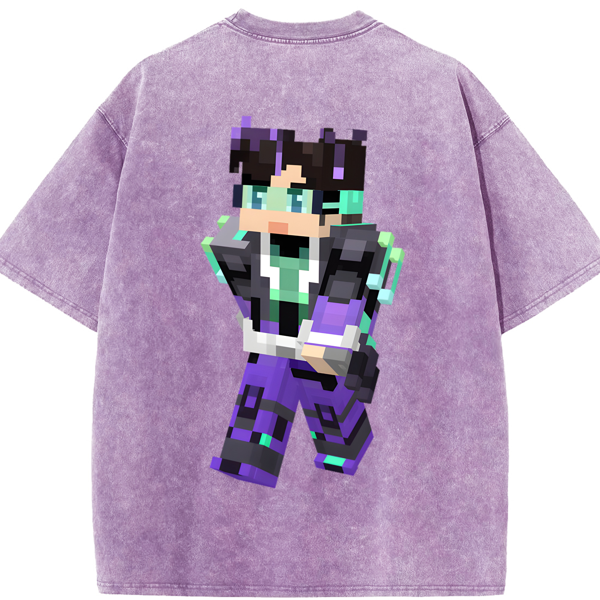 （画像用） マインクラフト ブロックの世界 Minecraft MC Block world 綿100% ヴィンテージ風 半袖Tシャツ（背面プリント）