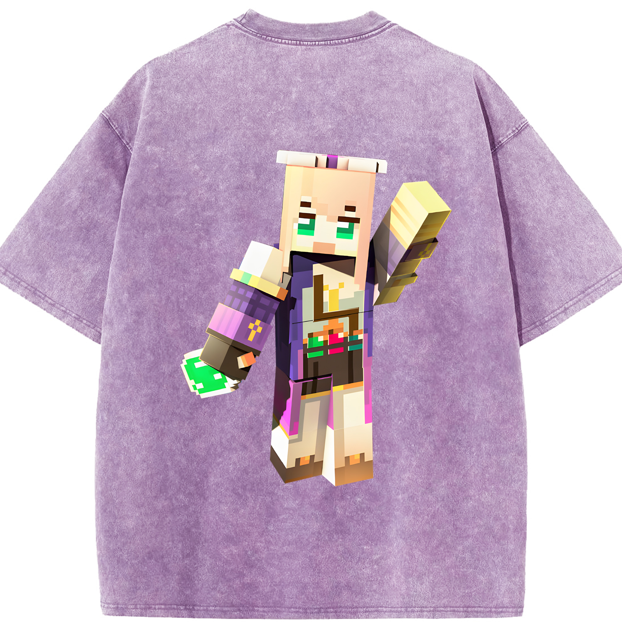 （画像用） マインクラフト ブロックの世界 Minecraft MC Block world 綿100% ヴィンテージ風 半袖Tシャツ（背面プリント）