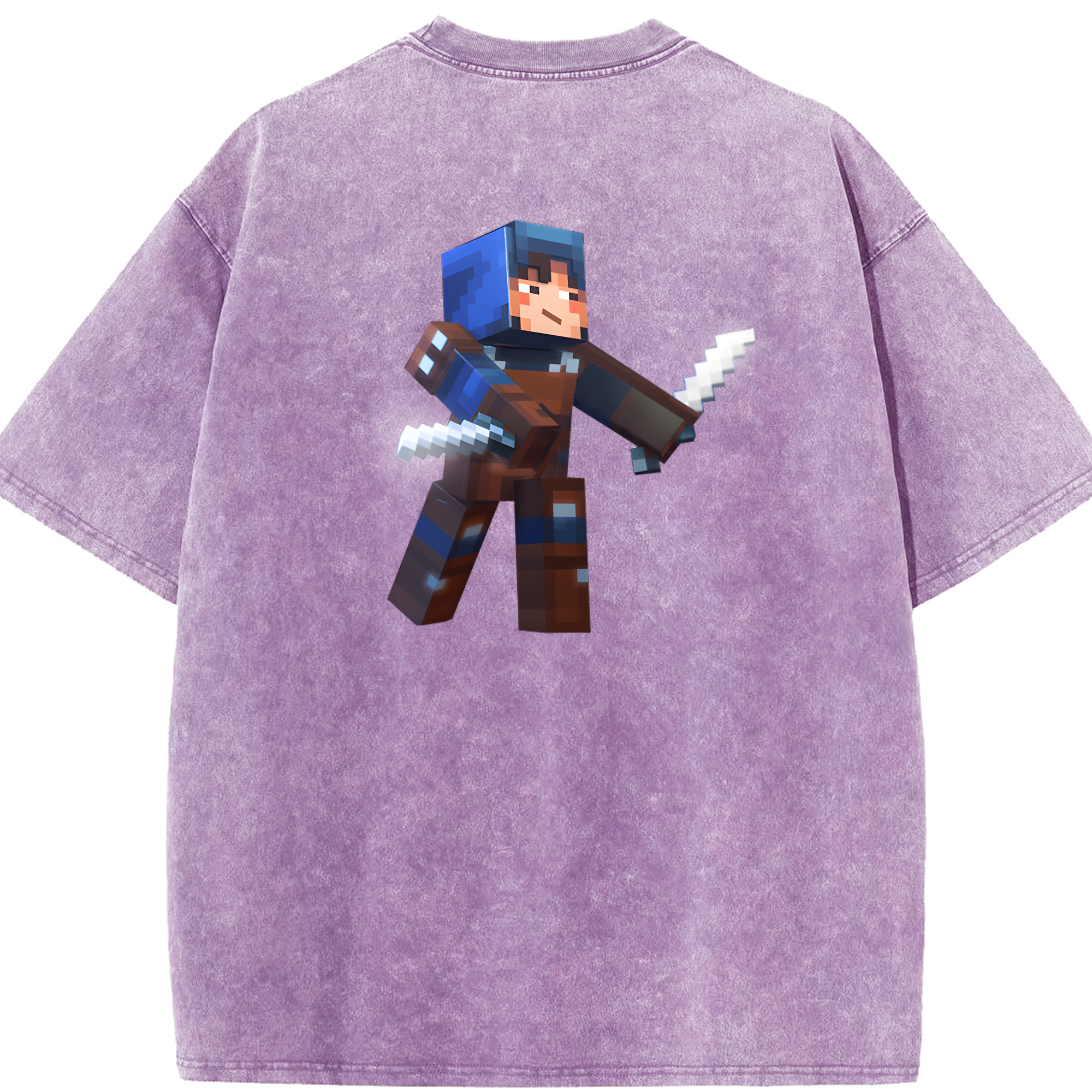 （画像用） マインクラフト ブロックの世界 Minecraft MC Block world 綿100% ヴィンテージ風 半袖Tシャツ（背面プリント）