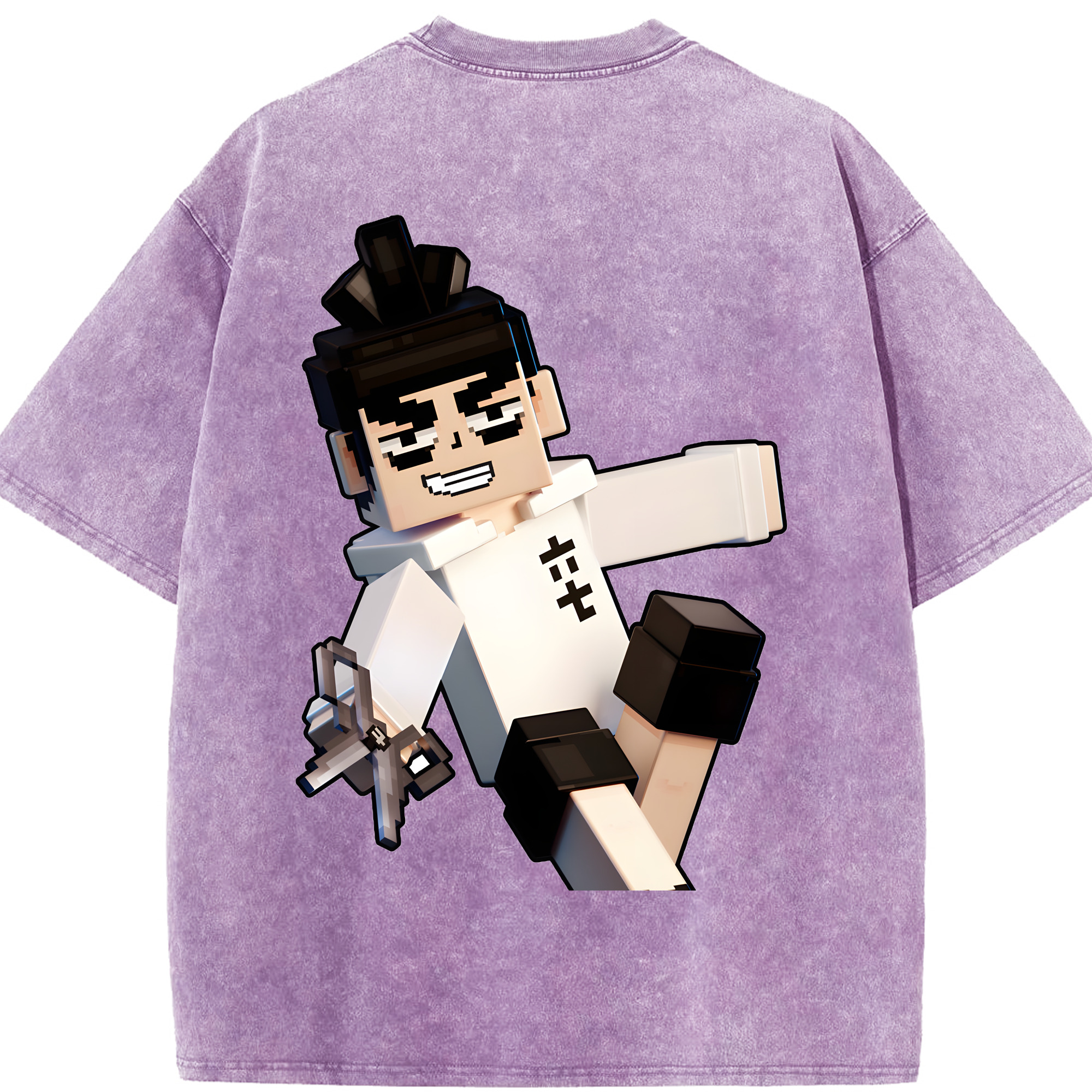 （画像用） マインクラフト ブロックの世界 Minecraft MC Block world 綿100% ヴィンテージ風 半袖Tシャツ（背面プリント）