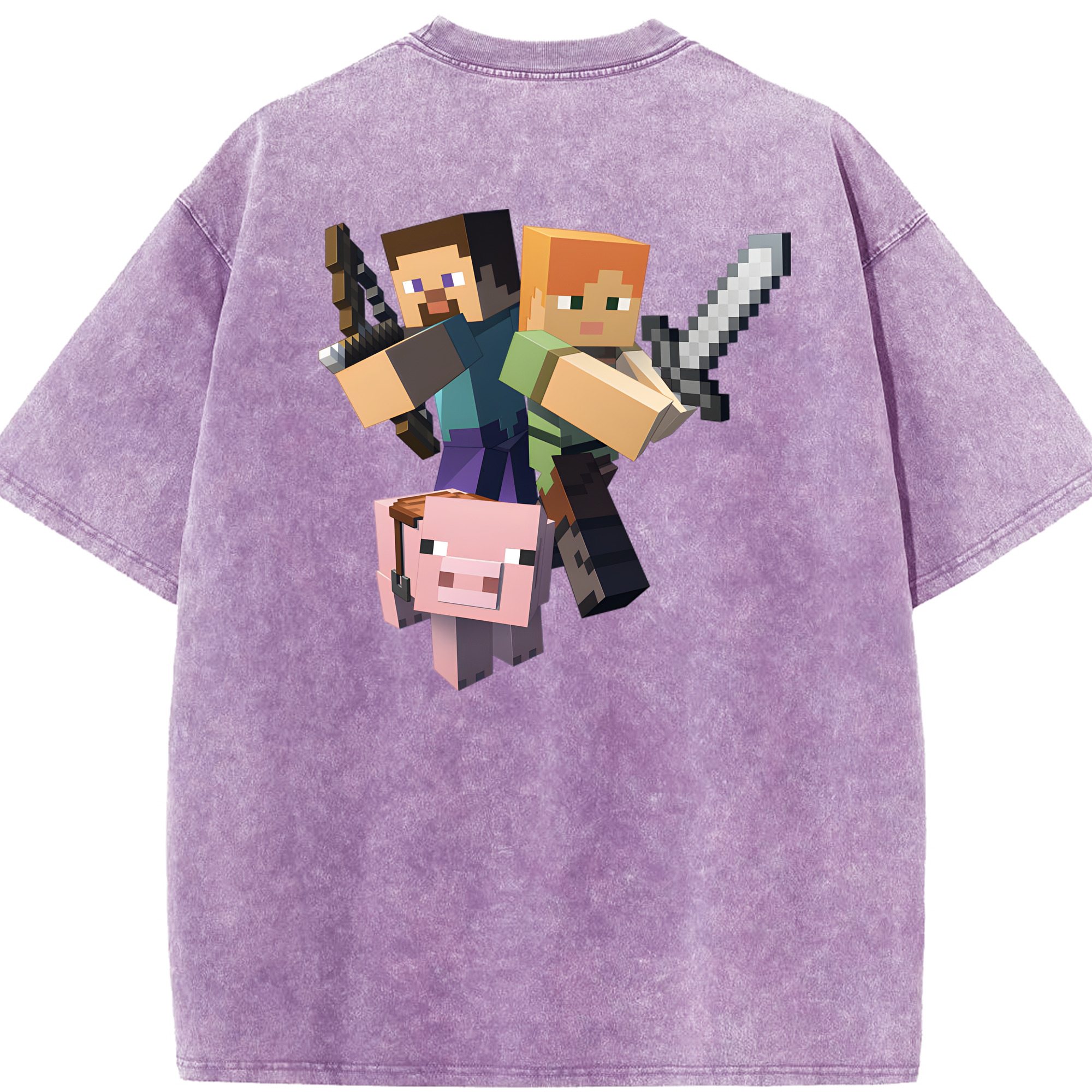 （画像用） マインクラフト ブロックの世界 Minecraft MC Block world 綿100% ヴィンテージ風 半袖Tシャツ（背面プリント）