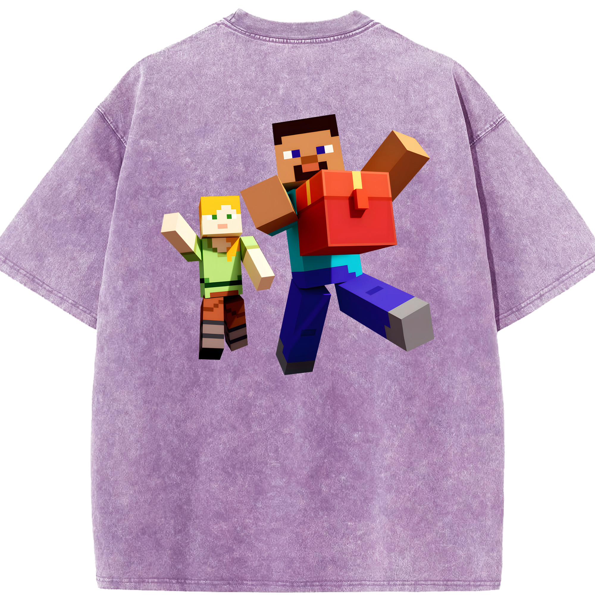 （画像用） マインクラフト ブロックの世界 Minecraft MC Block world 綿100% ヴィンテージ風 半袖Tシャツ（背面プリント）
