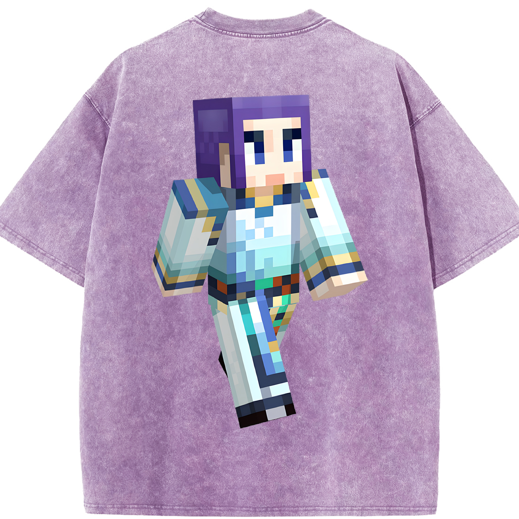 （画像用） マインクラフト ブロックの世界 Minecraft MC Block world 綿100% ヴィンテージ風 半袖Tシャツ（背面プリント）