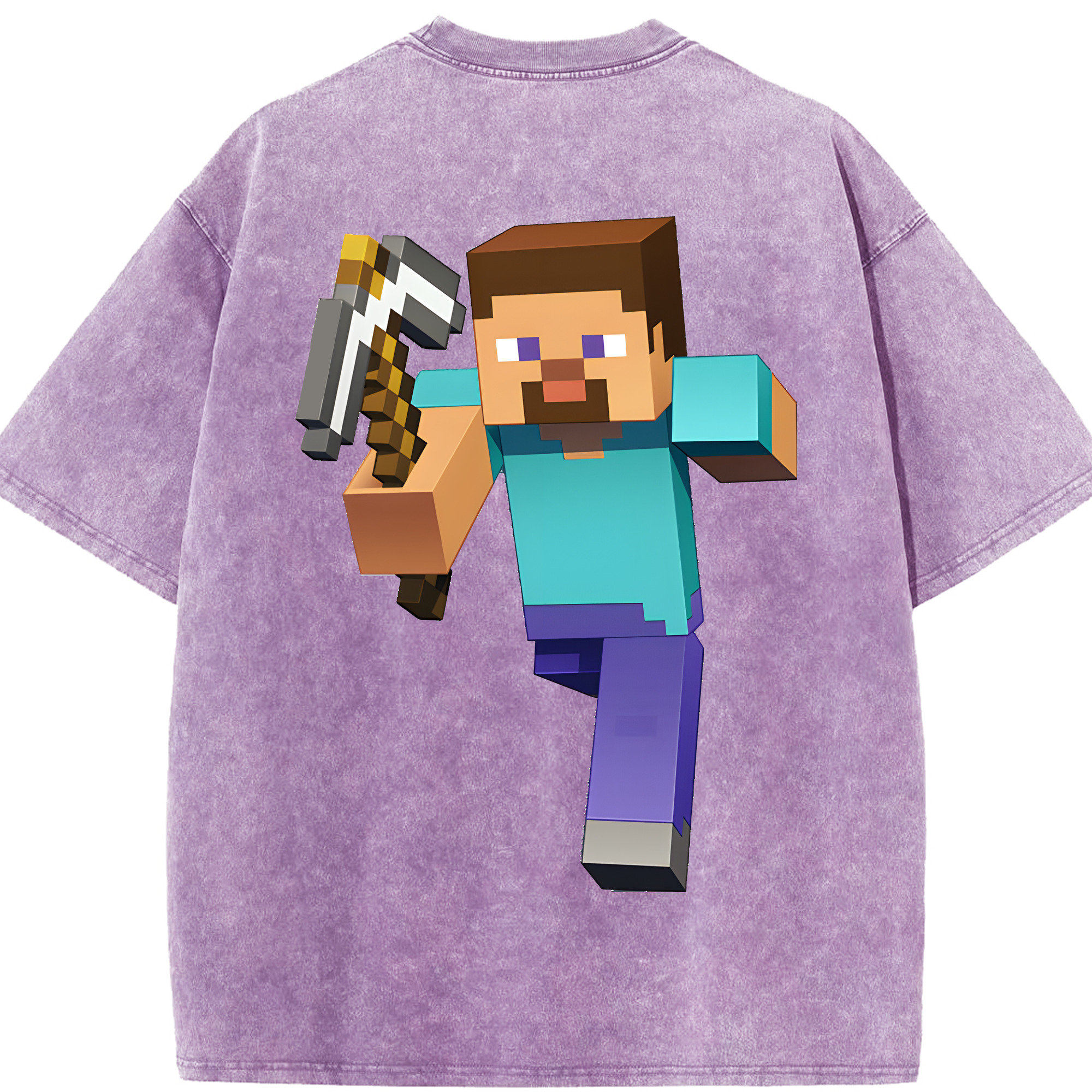 （画像用） マインクラフト ブロックの世界 Minecraft MC Block world 綿100% ヴィンテージ風 半袖Tシャツ（背面プリント）