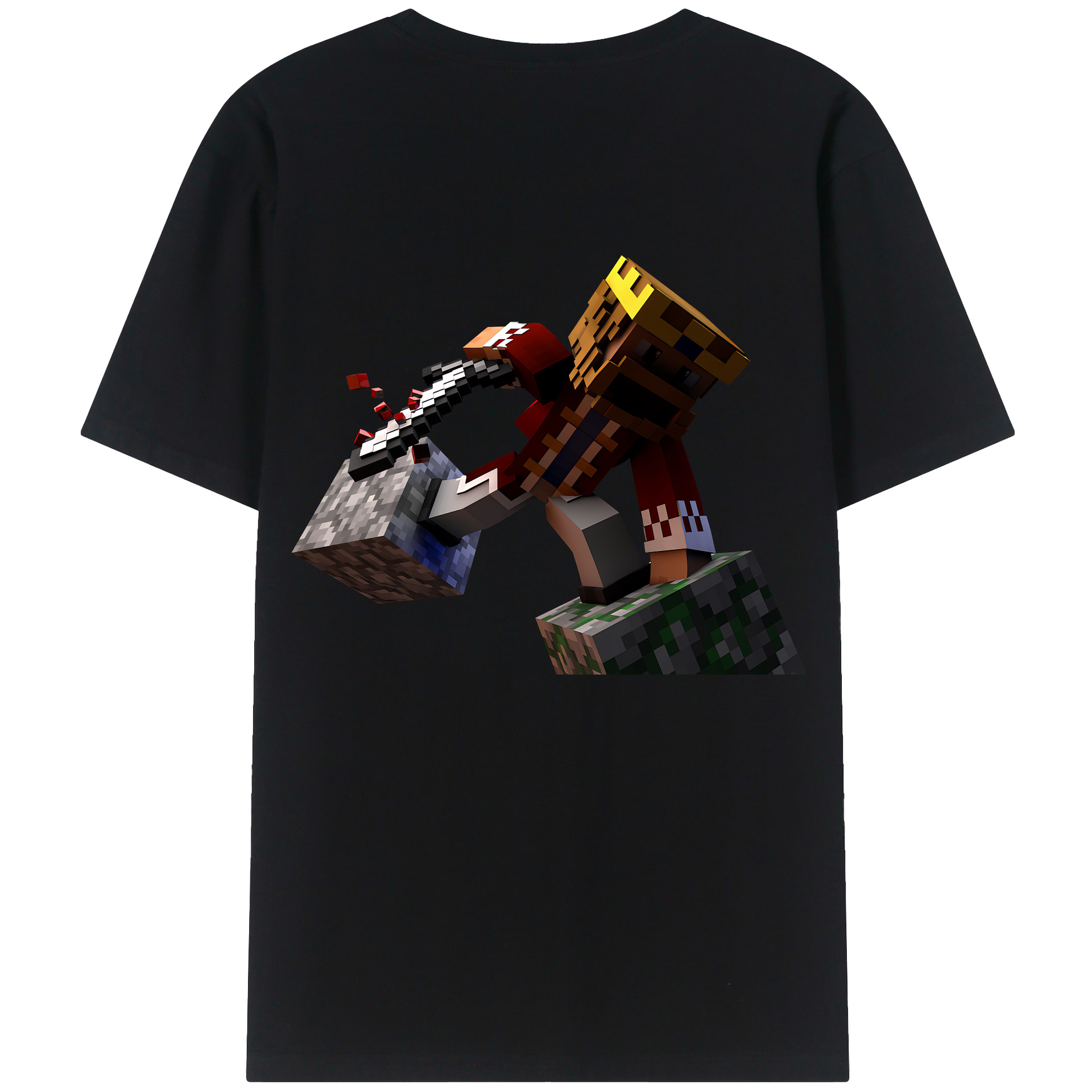 （画像用） マインクラフト ブロックの世界 Minecraft MC Block world 綿100％ メンズ半袖Tシャツ（バックプリント） 通気性