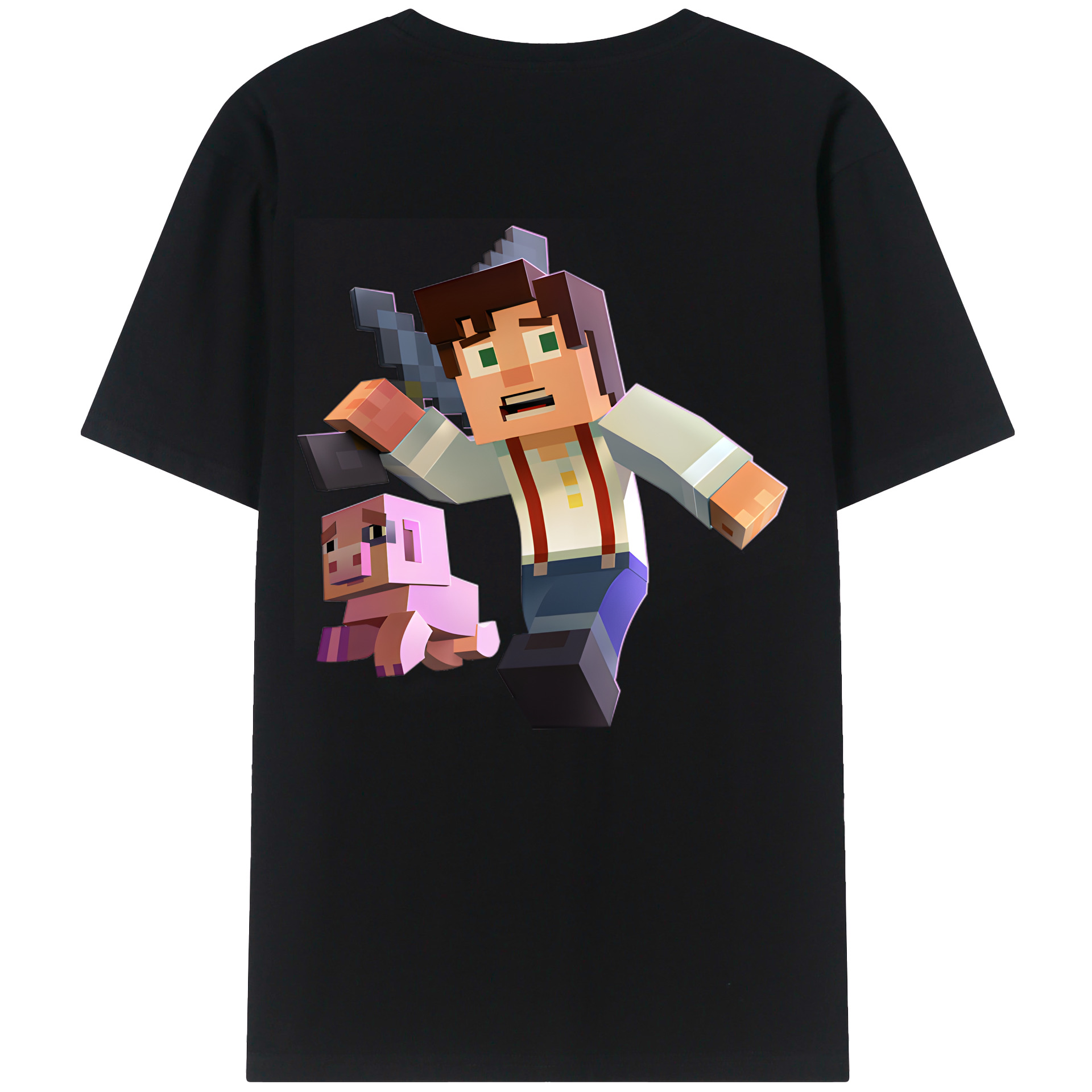 （画像用） マインクラフト ブロックの世界 Minecraft MC Block world 綿100％ メンズ半袖Tシャツ（バックプリント） 通気性