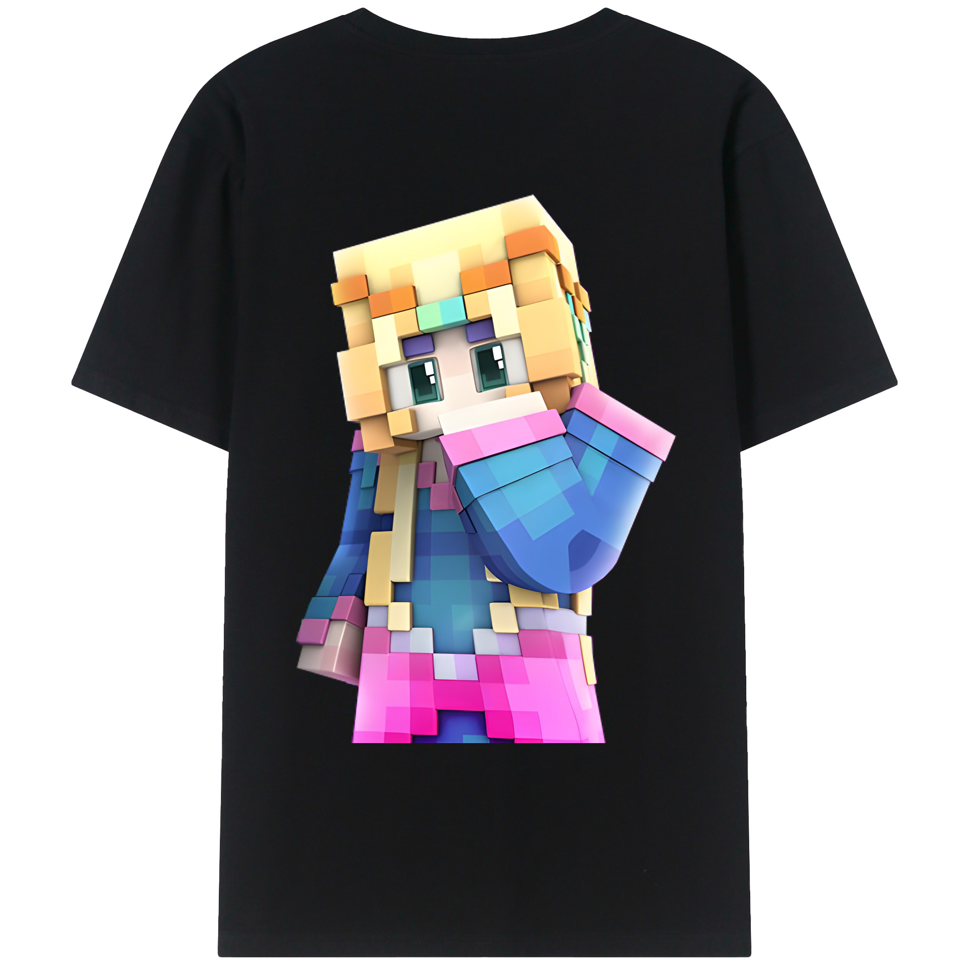 （画像用） マインクラフト ブロックの世界 Minecraft MC Block world 綿100％ メンズ半袖Tシャツ（バックプリント） 通気性
