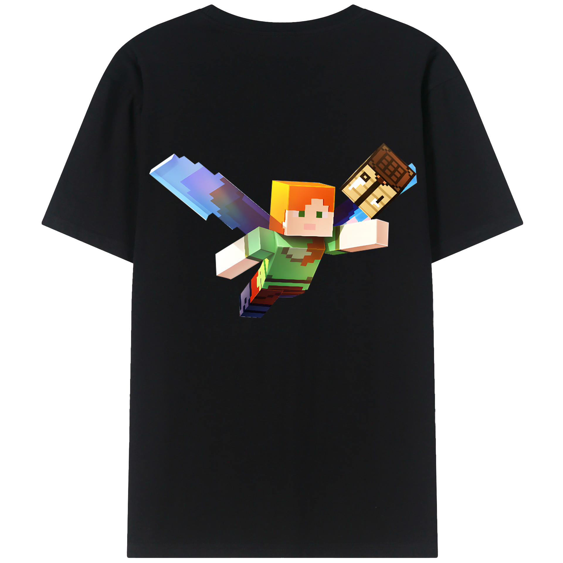 （画像用） マインクラフト ブロックの世界 Minecraft MC Block world 綿100％ メンズ半袖Tシャツ（バックプリント） 通気性