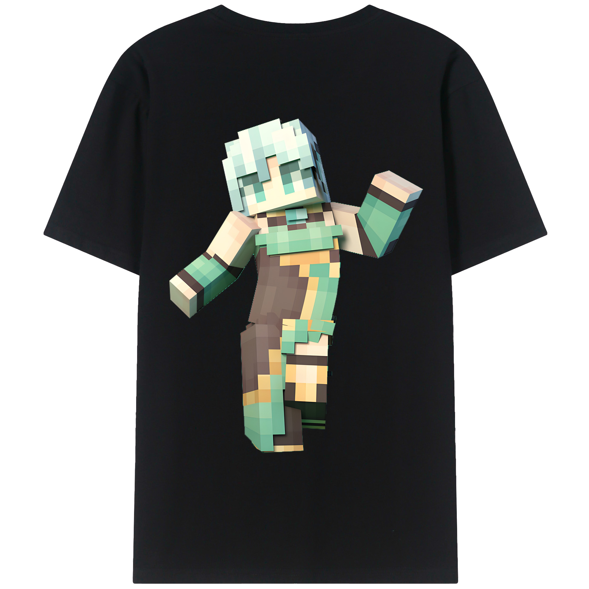 （画像用） マインクラフト ブロックの世界 Minecraft MC Block world 綿100％ メンズ半袖Tシャツ（バックプリント） 通気性