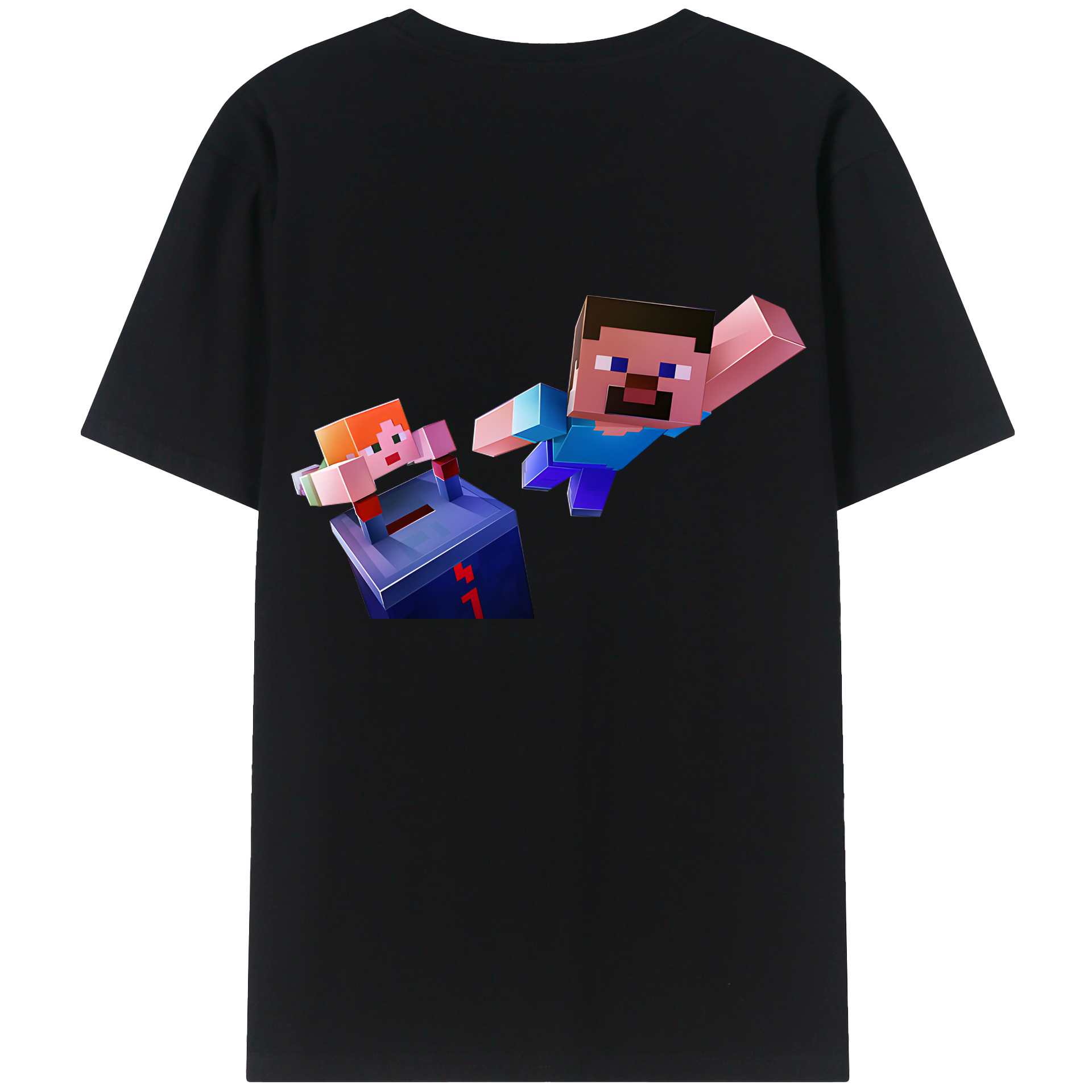 （画像用） マインクラフト ブロックの世界 Minecraft MC Block world 綿100％ メンズ半袖Tシャツ（バックプリント） 通気性