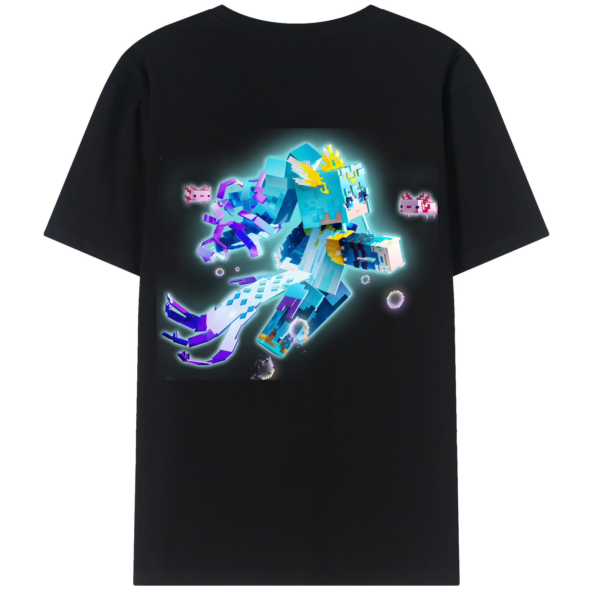 （画像用） マインクラフト ブロックの世界 Minecraft MC Block world 綿100％ メンズ半袖Tシャツ（バックプリント） 通気性