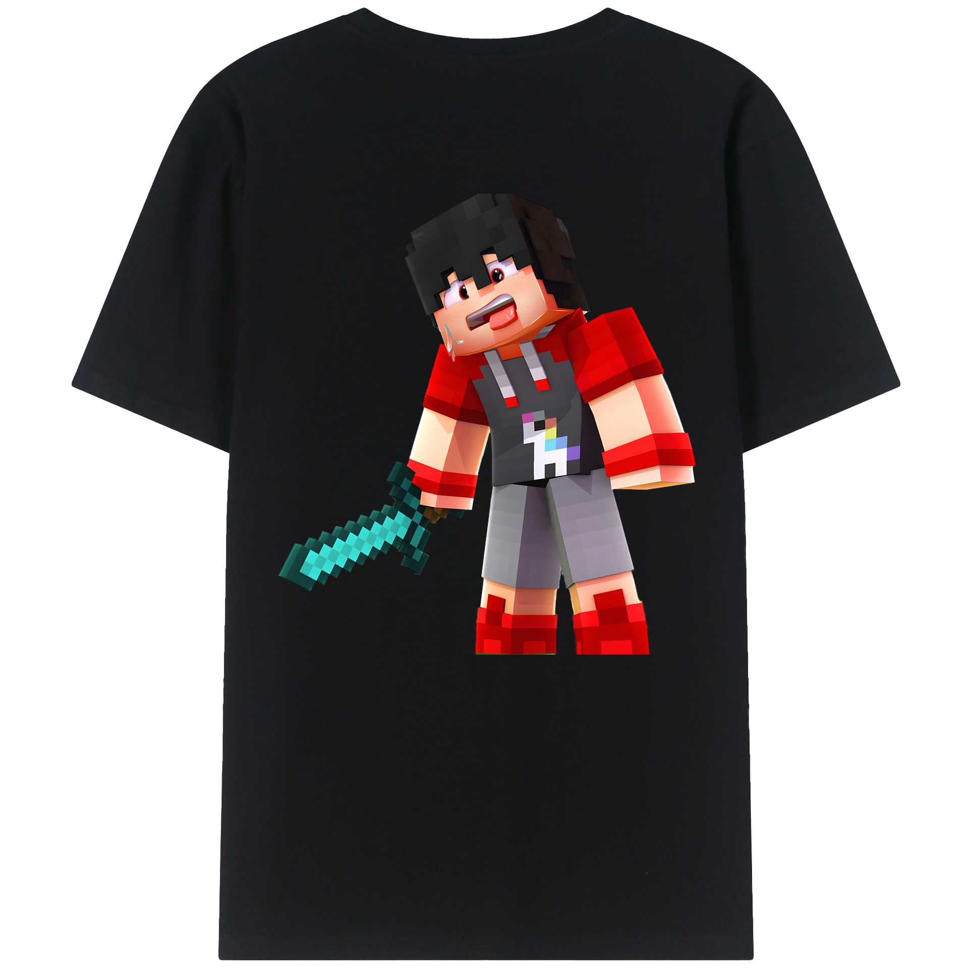 （画像用） マインクラフト ブロックの世界 Minecraft MC Block world 綿100％ メンズ半袖Tシャツ（バックプリント） 通気性