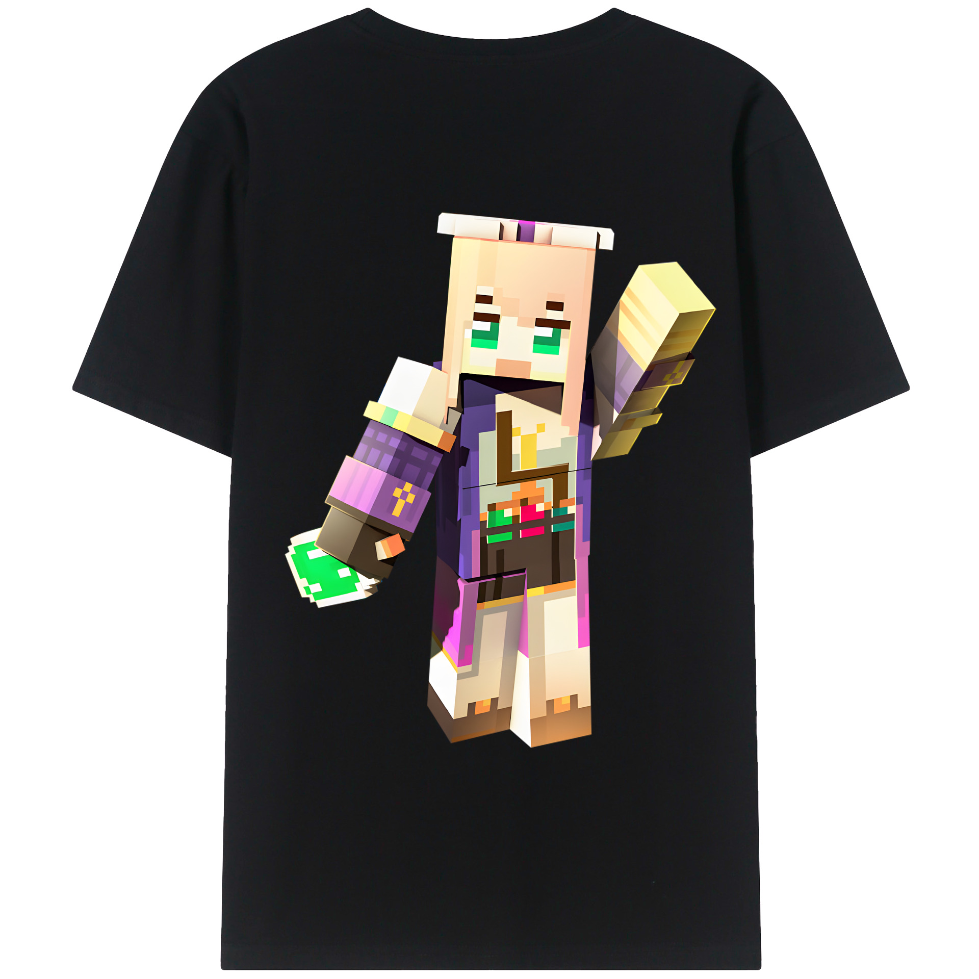 （画像用） マインクラフト ブロックの世界 Minecraft MC Block world 綿100％ メンズ半袖Tシャツ（バックプリント） 通気性